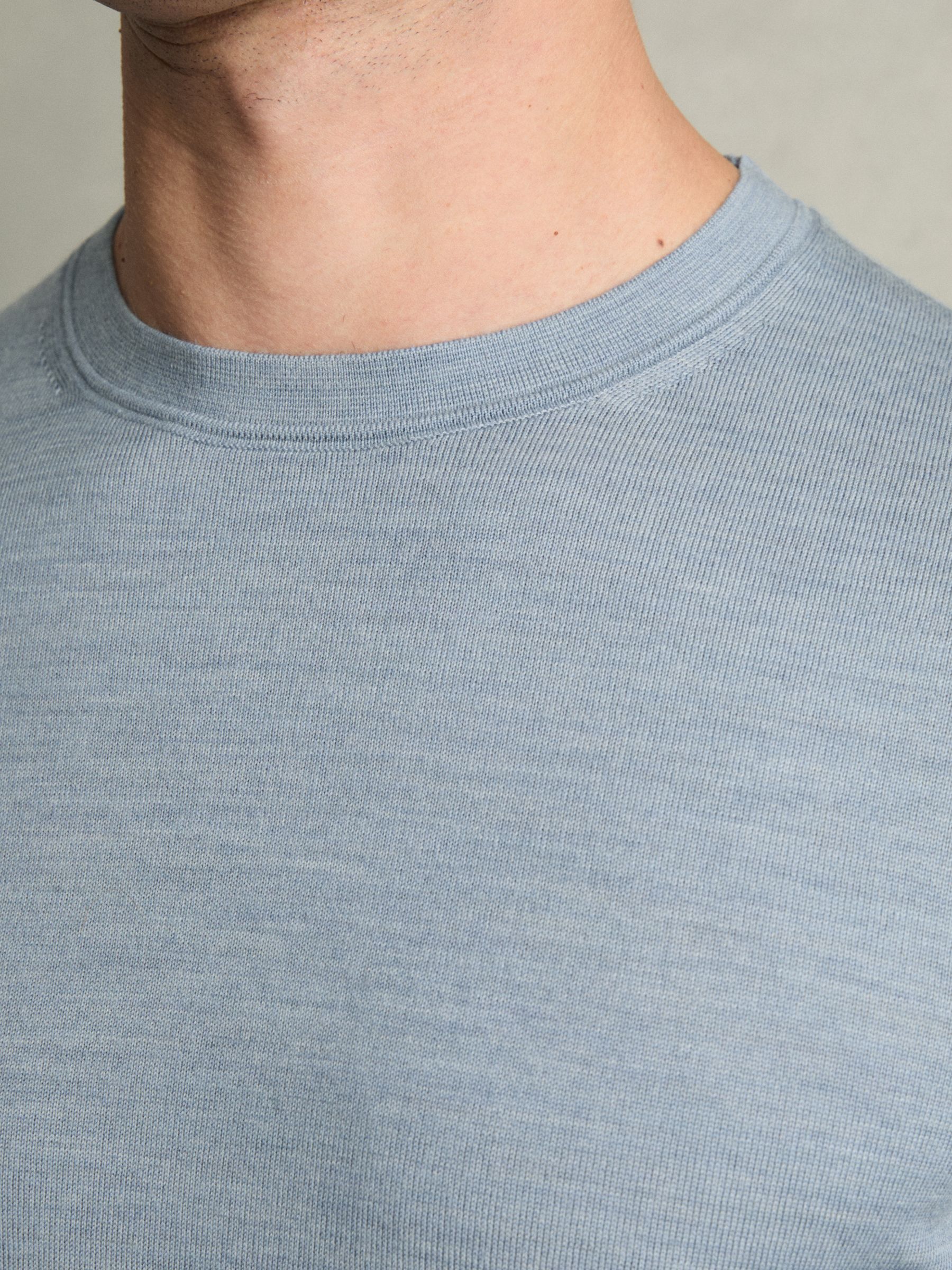 Merino Wool Crew Neck Jumper in Soft Blue Melange - Image 4 of 7