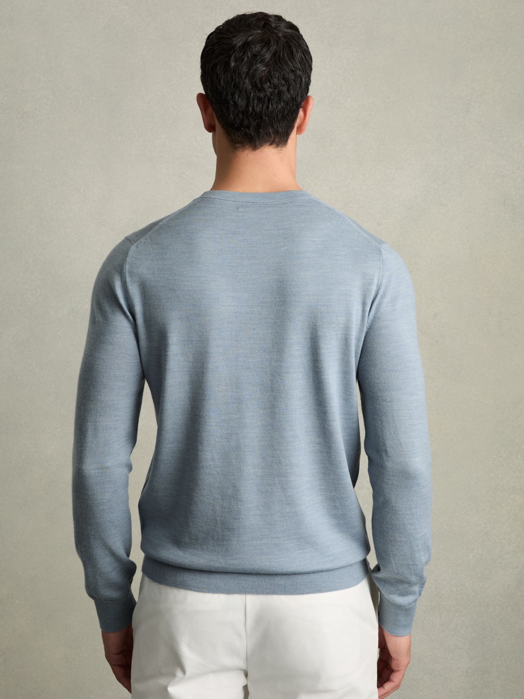 Merino Wool Crew Neck Jumper in Soft Blue Melange - Image 5 of 7