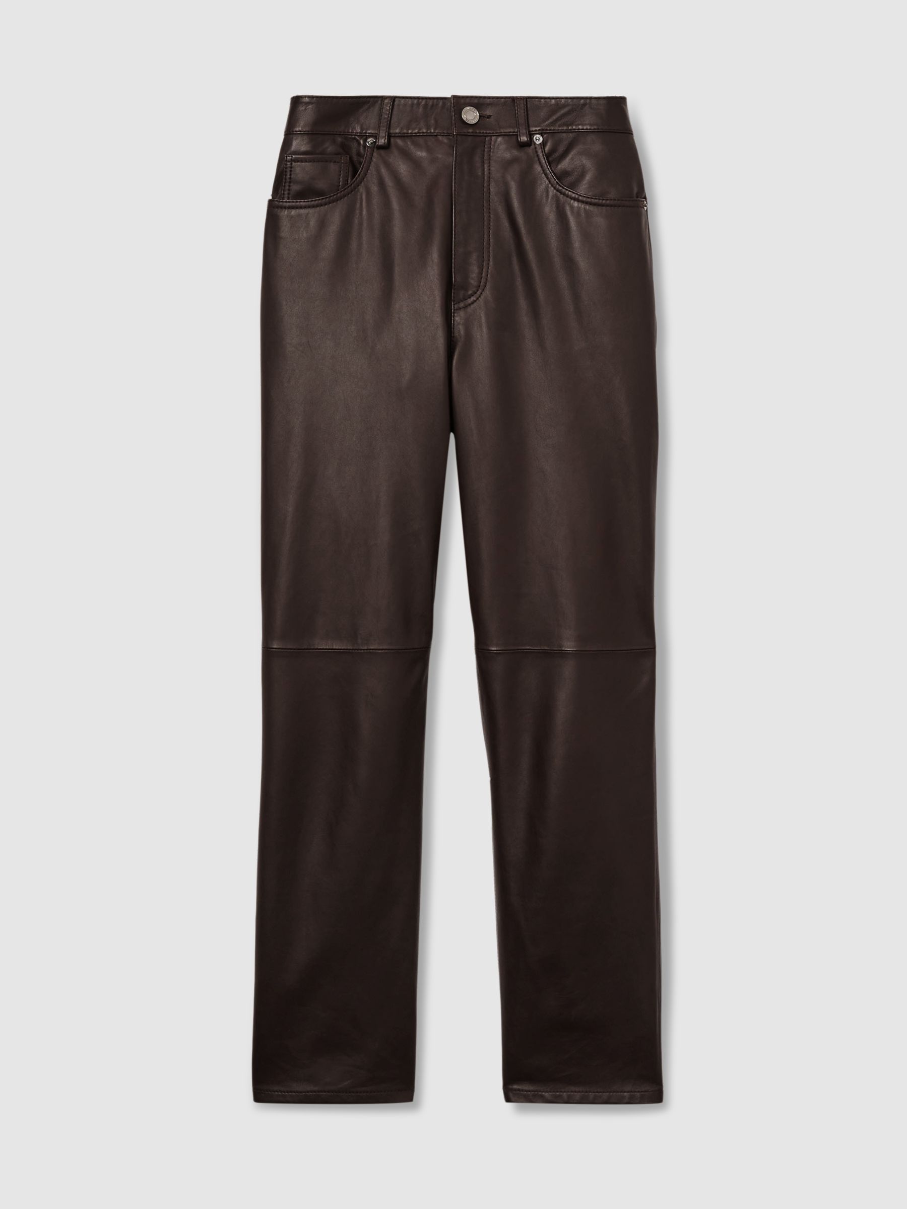 Leather Slim-Leg Trousers in Chocolate - Image 2 of 6