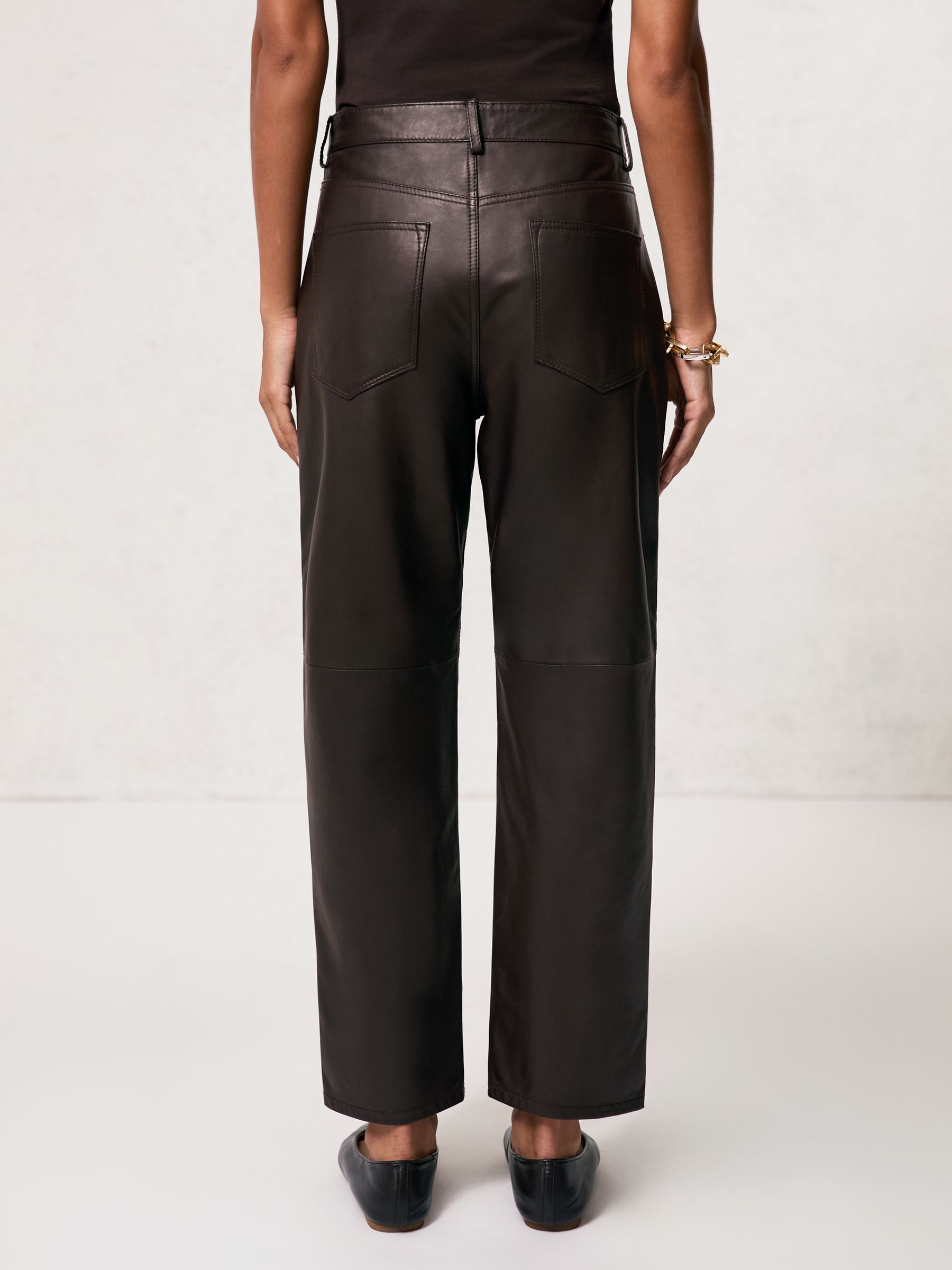 Leather Slim-Leg Trousers in Chocolate - image 5