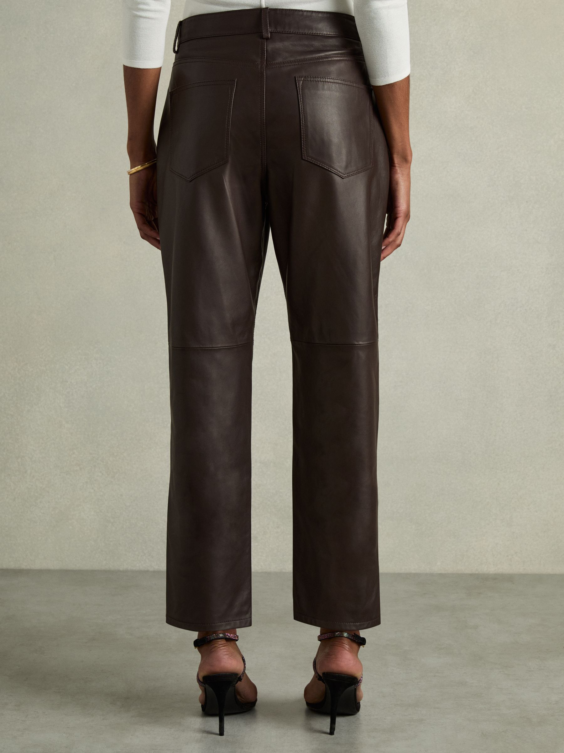 Leather Slim-Leg Trousers in Chocolate - Image 5 of 6