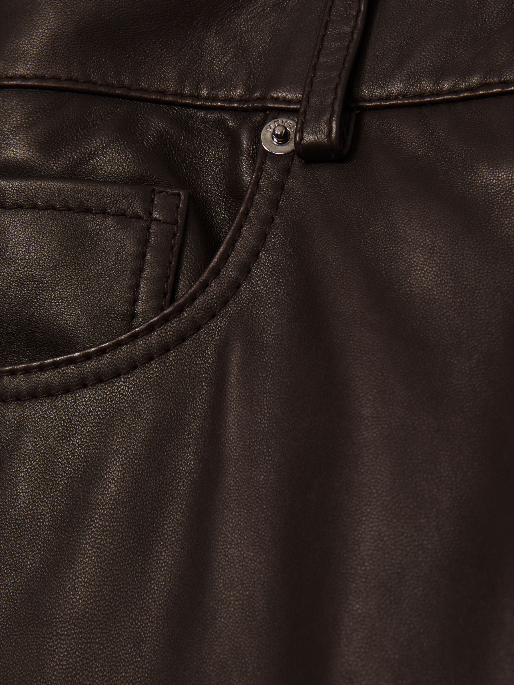 Leather Slim-Leg Trousers in Chocolate - Image 6 of 6