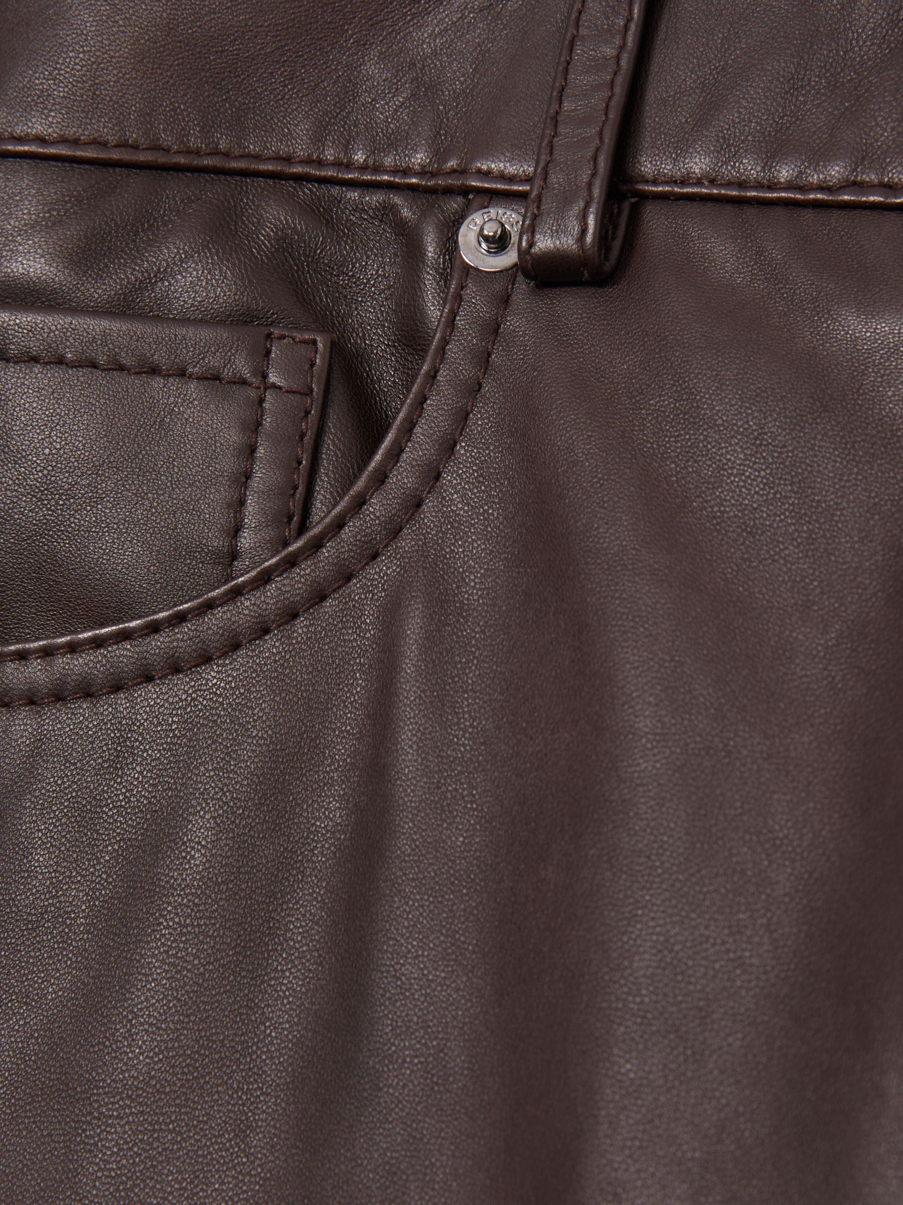 Leather Slim-Leg Trousers in Chocolate - Image 8 of 8