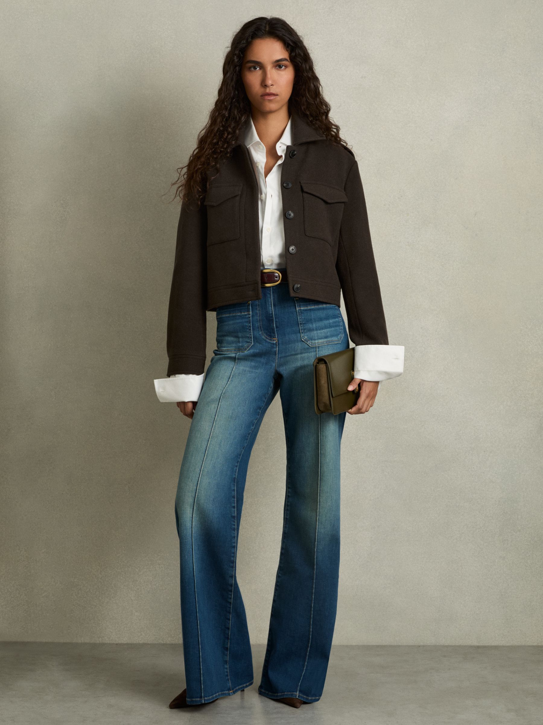 Wool-Blend Cropped Jacket in Mocha Brown - Image 3 of 6