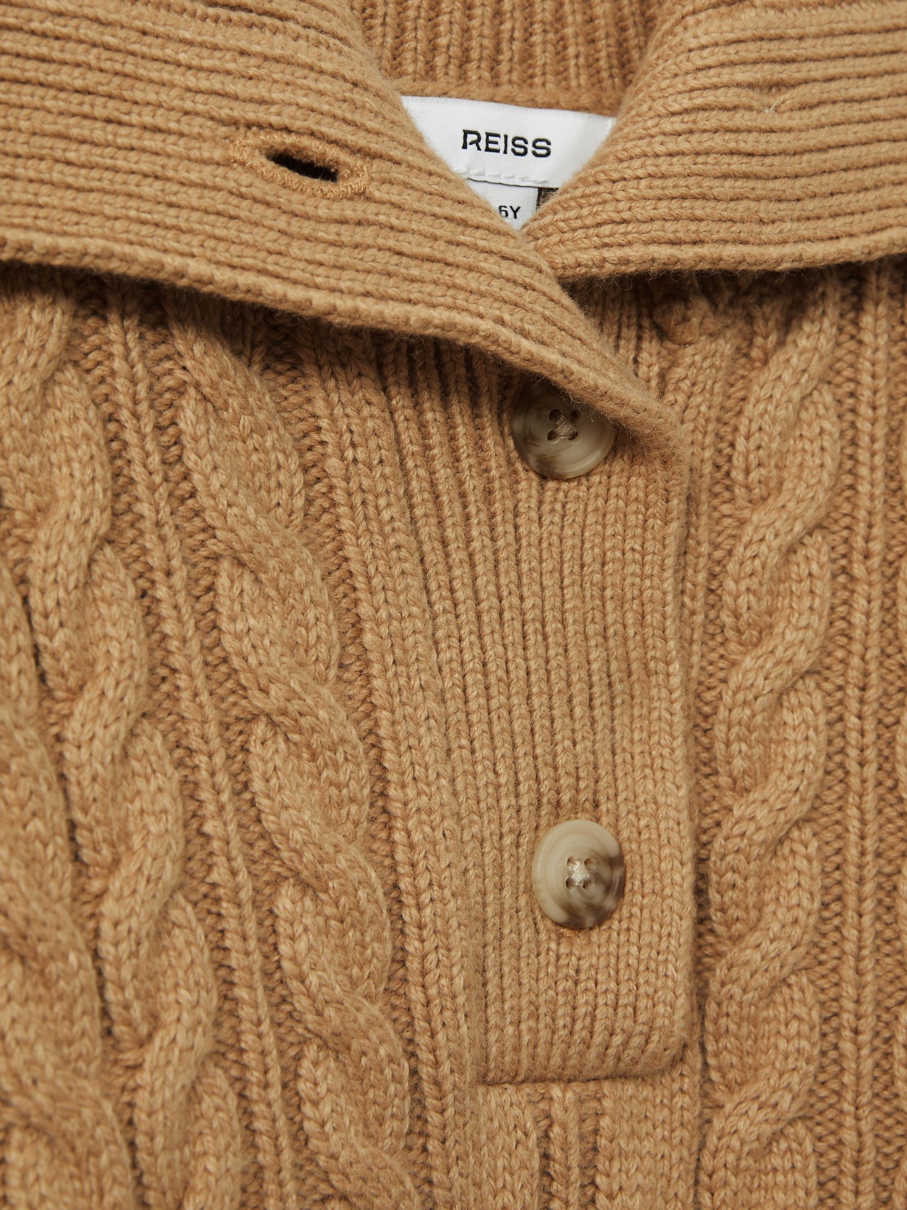 9-13 yrs Cotton-Blend Open-Collar Cable-Knit Jumper With Wool in Camel - Image 4 of 4