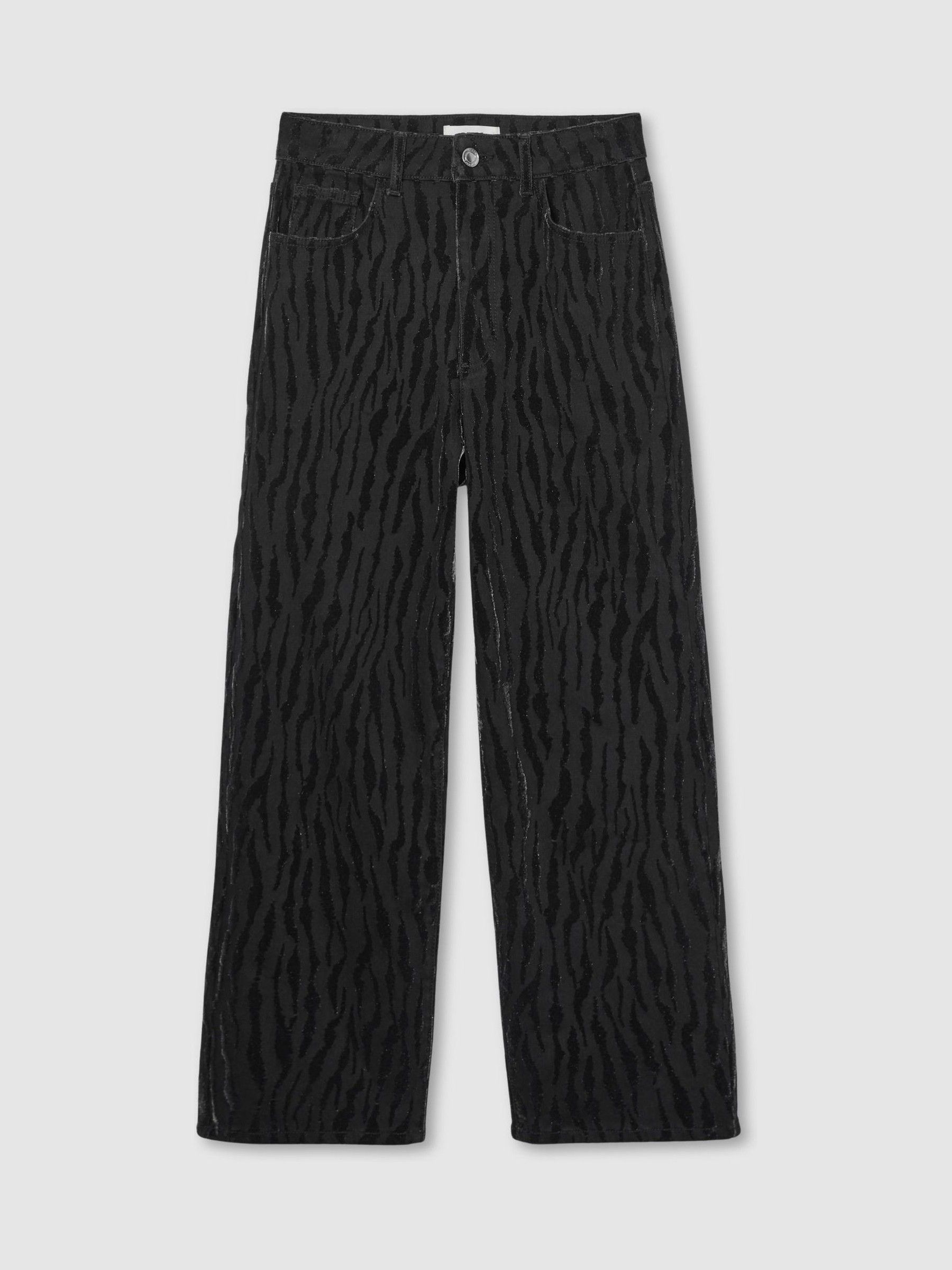 Cotton-Blend Flocked Straight-Leg Jeans in Black