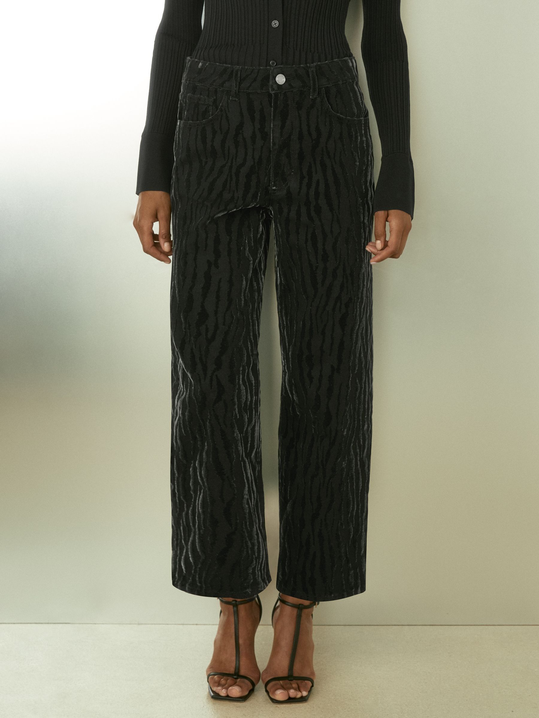 Cotton-Blend Flocked Straight-Leg Jeans in Black - image 3