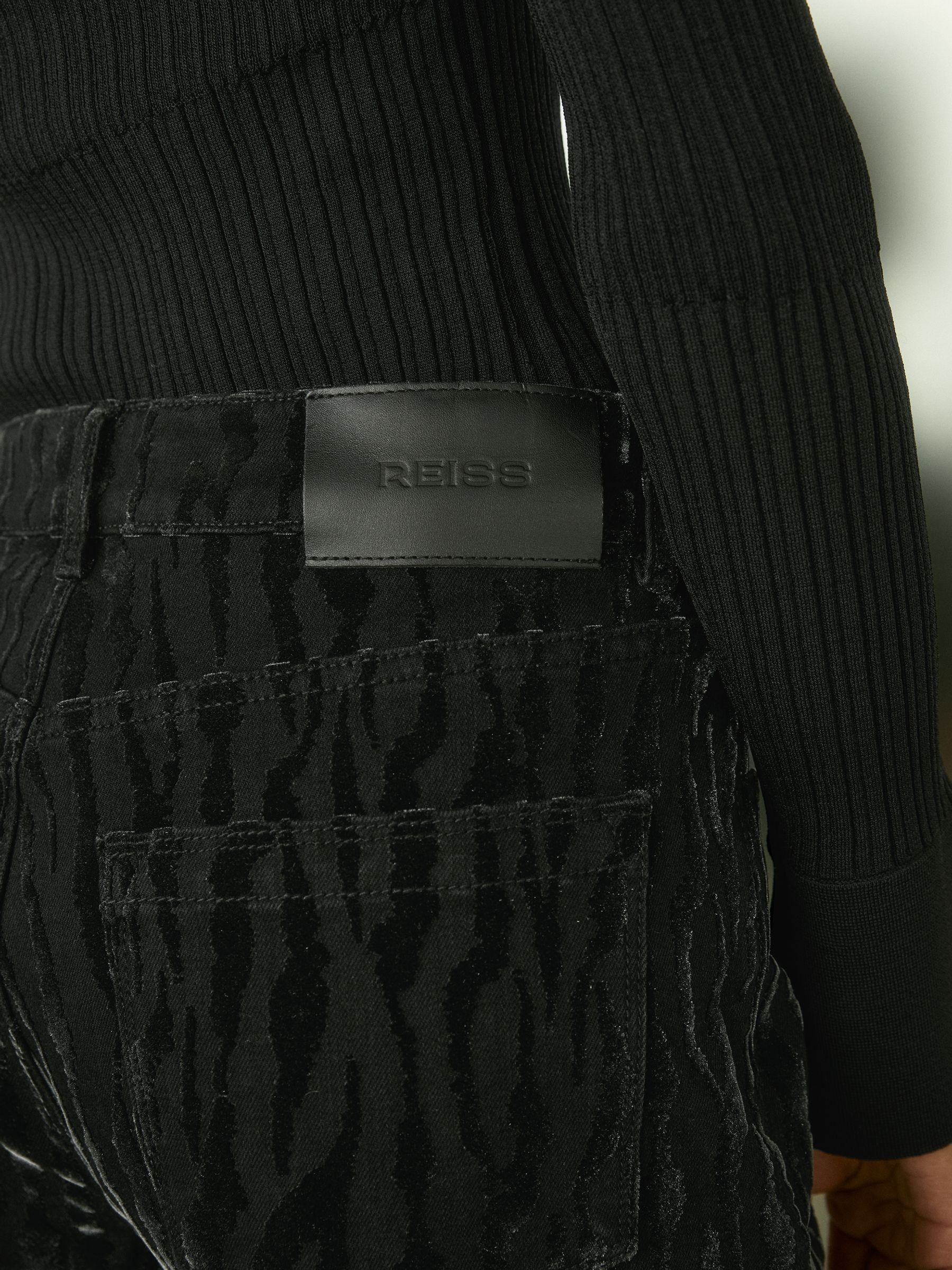 Cotton-Blend Flocked Straight-Leg Jeans in Black - Image 4 of 7