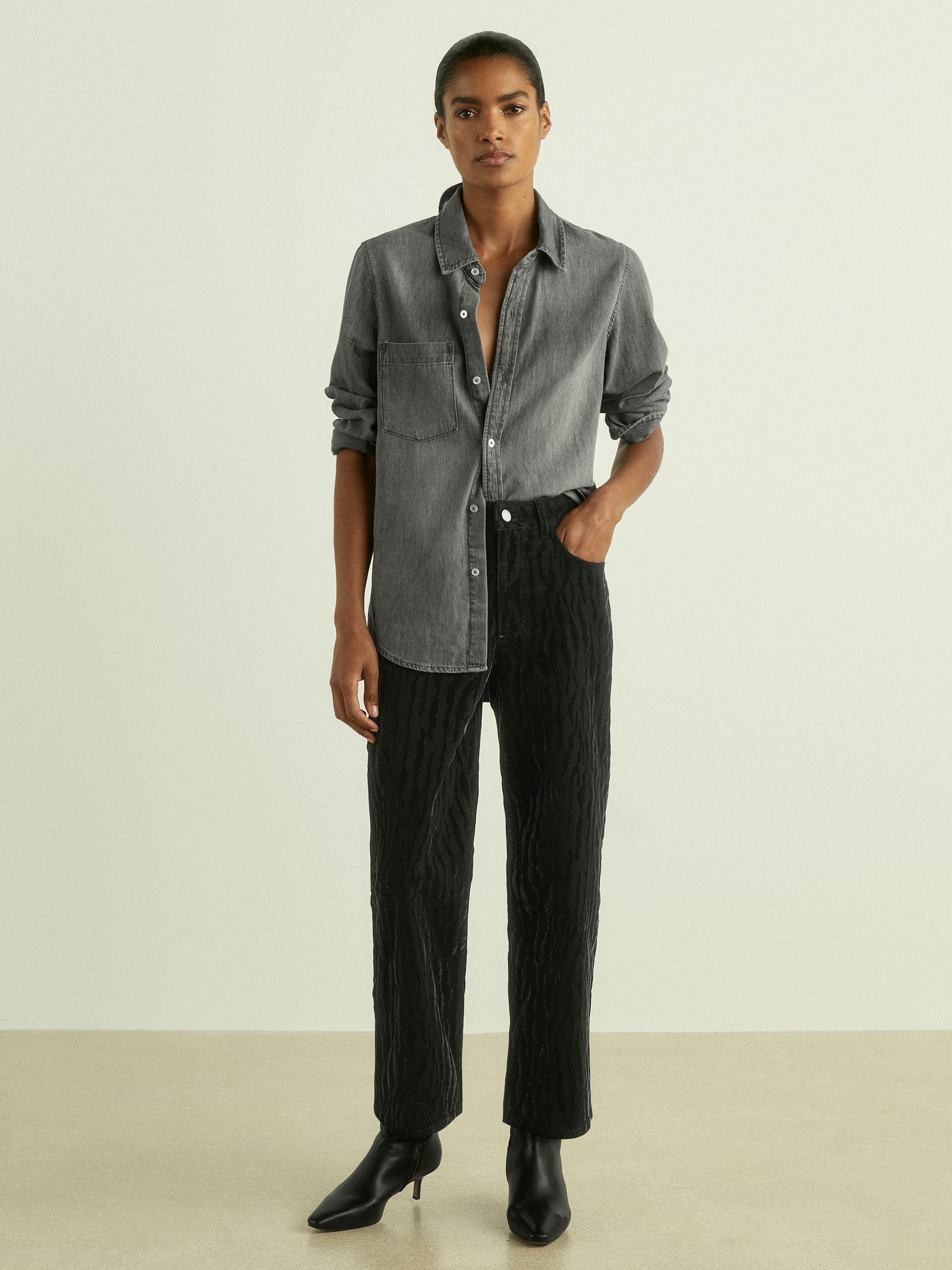 Cotton-Blend Flocked Straight-Leg Jeans in Black - Image 6 of 7