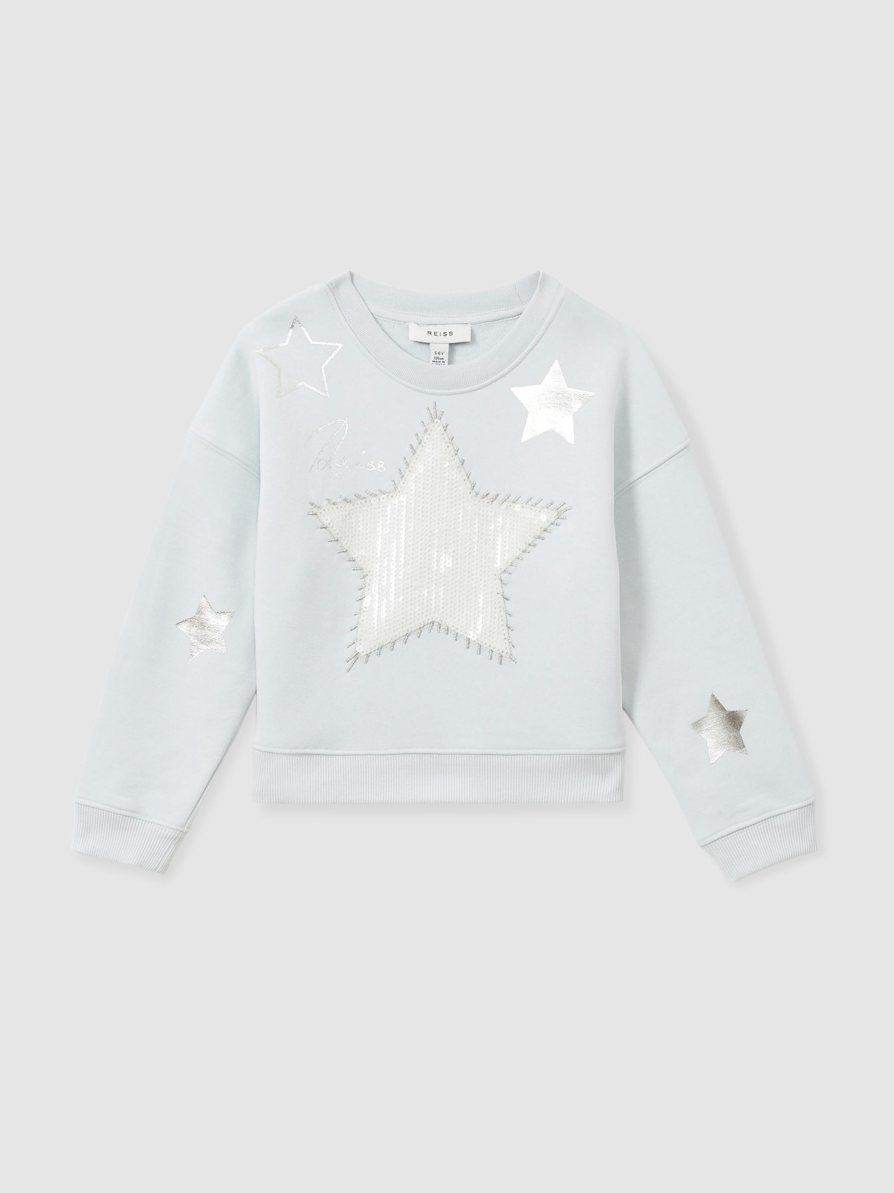 4-9 yrs Cotton-Blend Sequin-Star Logo Sweatshirt in Blue - Image 2 of 4