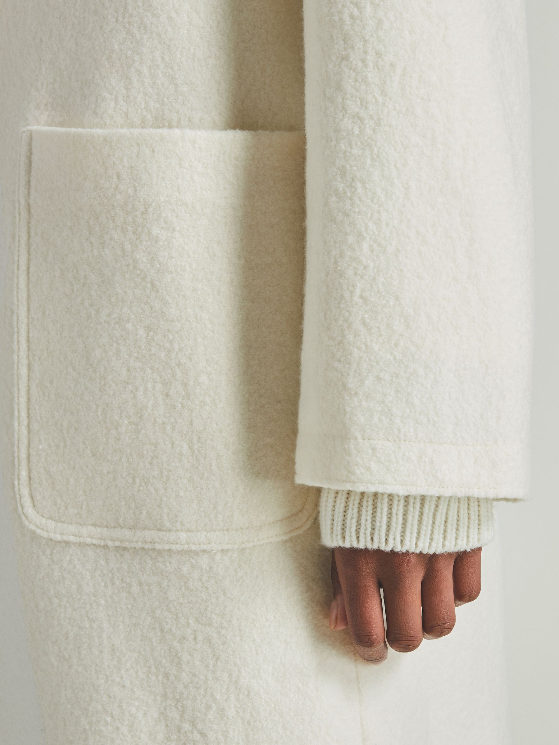 Reiss | Les 100 Ciels Boiled-Wool Bouclé Coat in Cream - Image 4 of 6