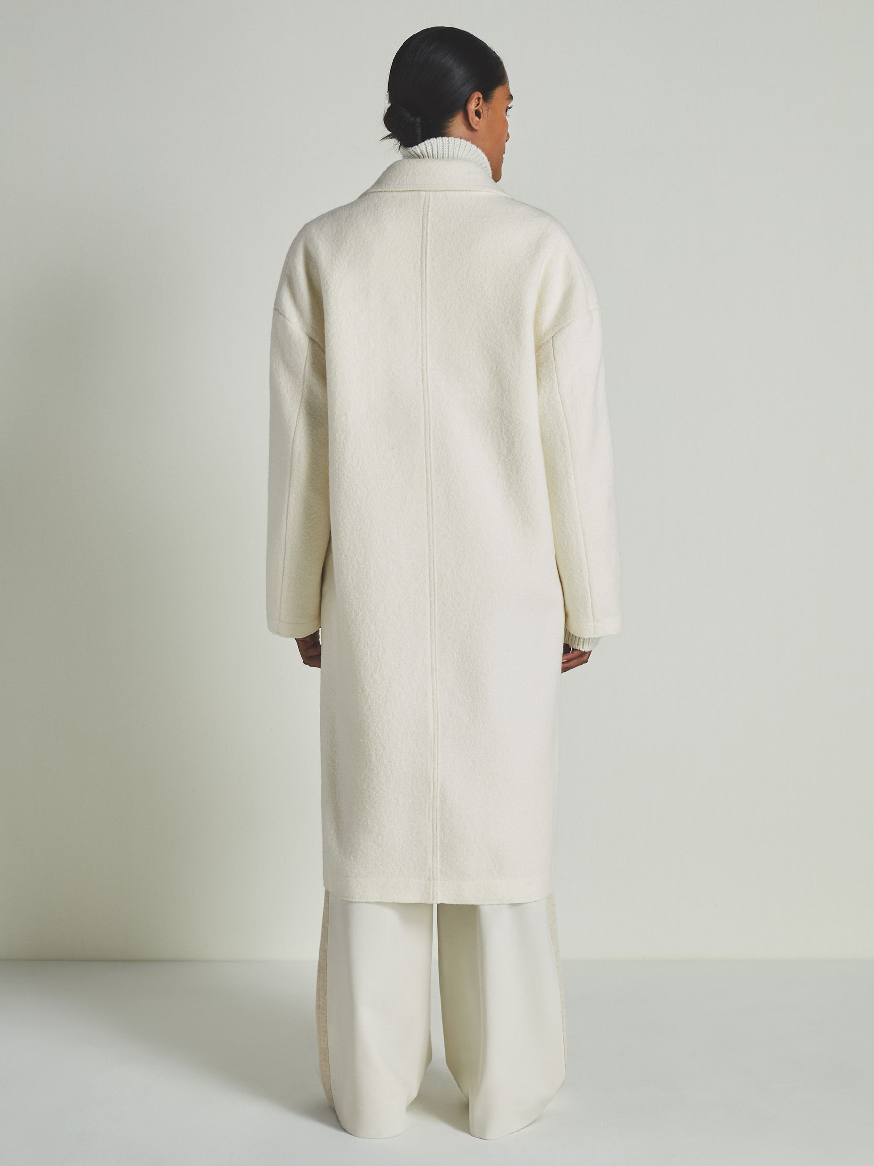Reiss | Les 100 Ciels Boiled-Wool Bouclé Coat in Cream - Image 5 of 6