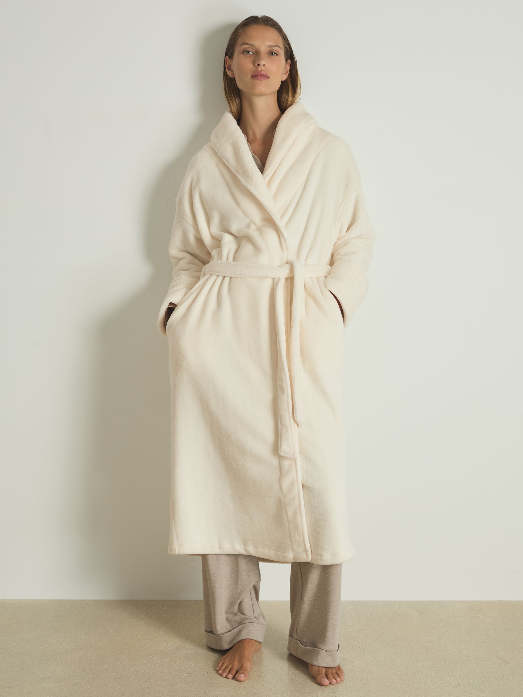Fleece Dressing Gown in Ivory - Image 1 of 6