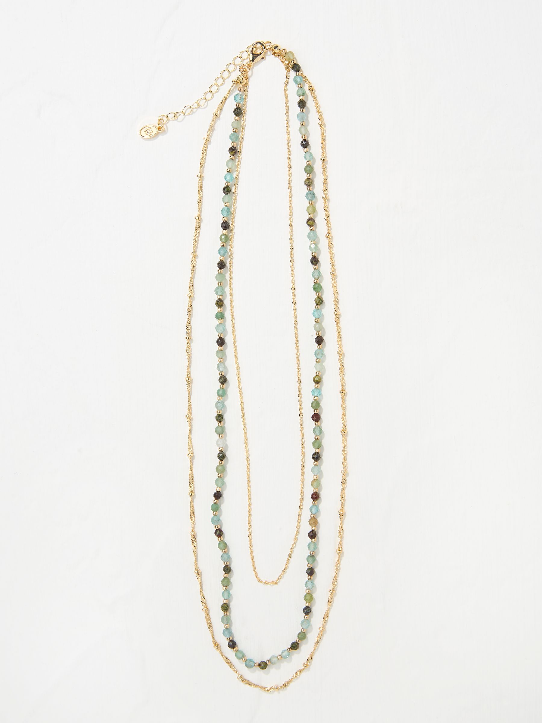 Gold Tone Triple Layered Gem Necklace - Image 1 of 2