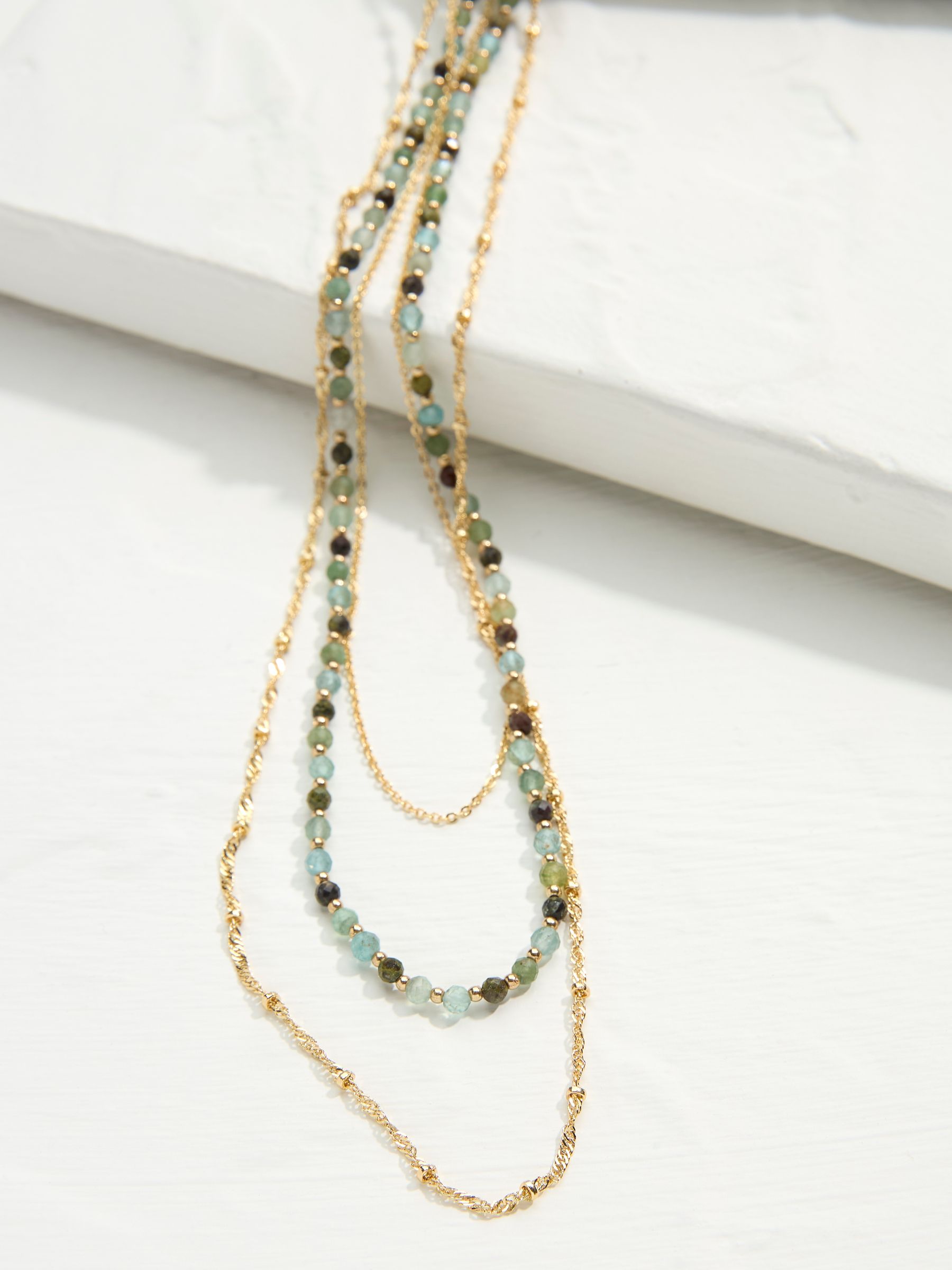 Gold Tone Triple Layered Gem Necklace - Image 2 of 2