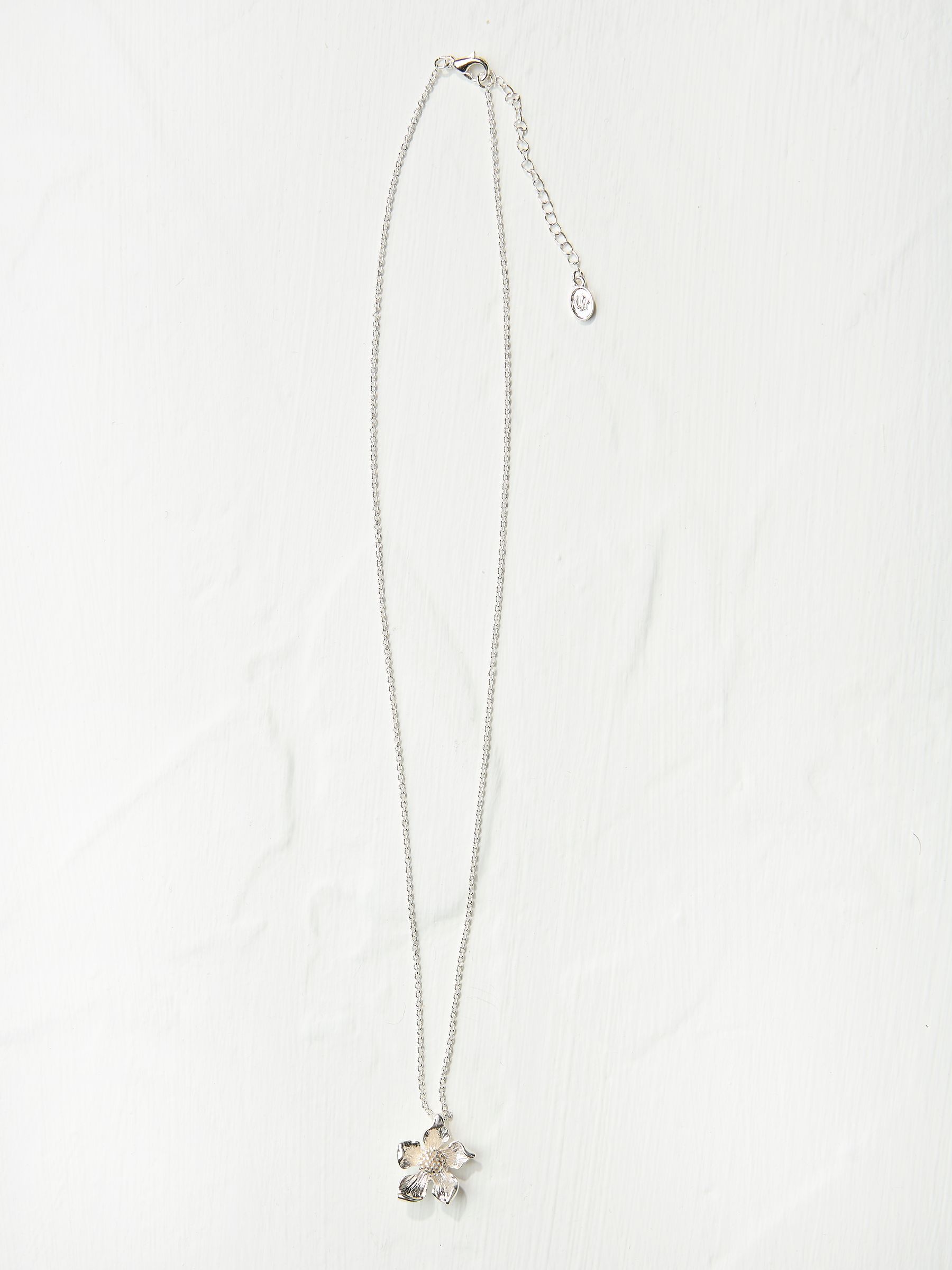 Silver Tone Flower Pendant Necklace - Image 1 of 2