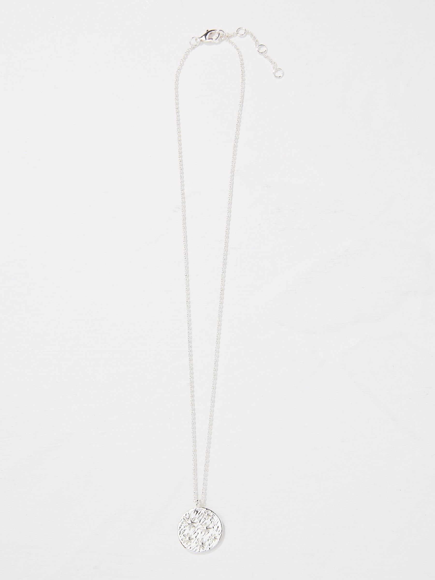 Silver Tone Flower Embossed Pendant Necklace - Image 1 of 2