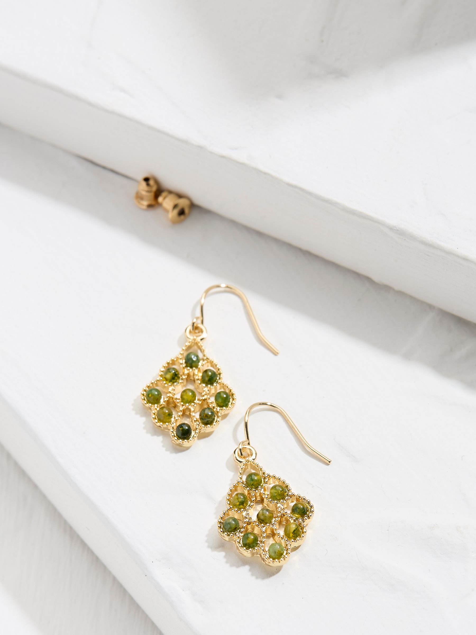 Gold Tone Stone Drop Earrings - Image 2 of 2