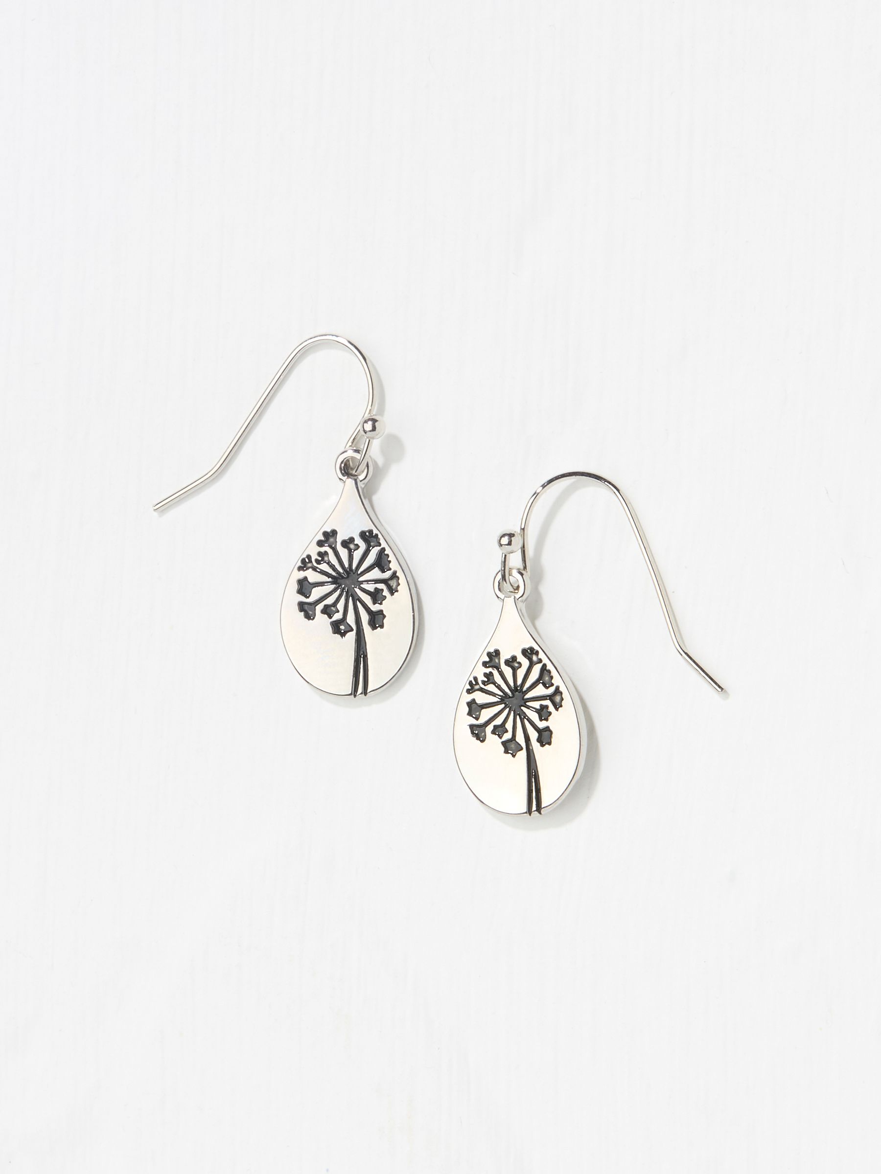 Silver Tone Flower Embossed Drop Earrings - Image 1 of 2 Silver Tone Flower Embossed Drop Earrings - Image 1 of 2