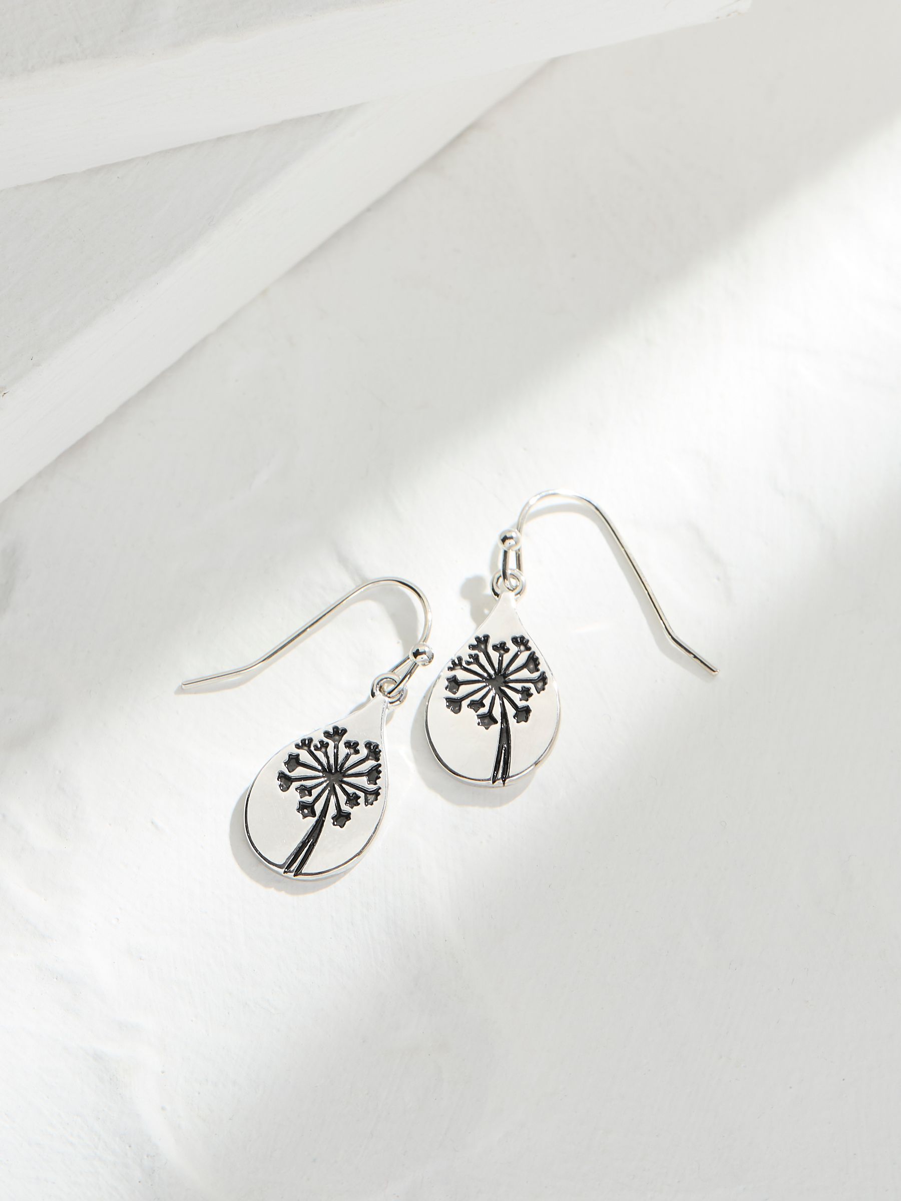 Silver Tone Flower Embossed Drop Earrings - Image 2 of 2 Silver Tone Flower Embossed Drop Earrings - Image 2 of 2