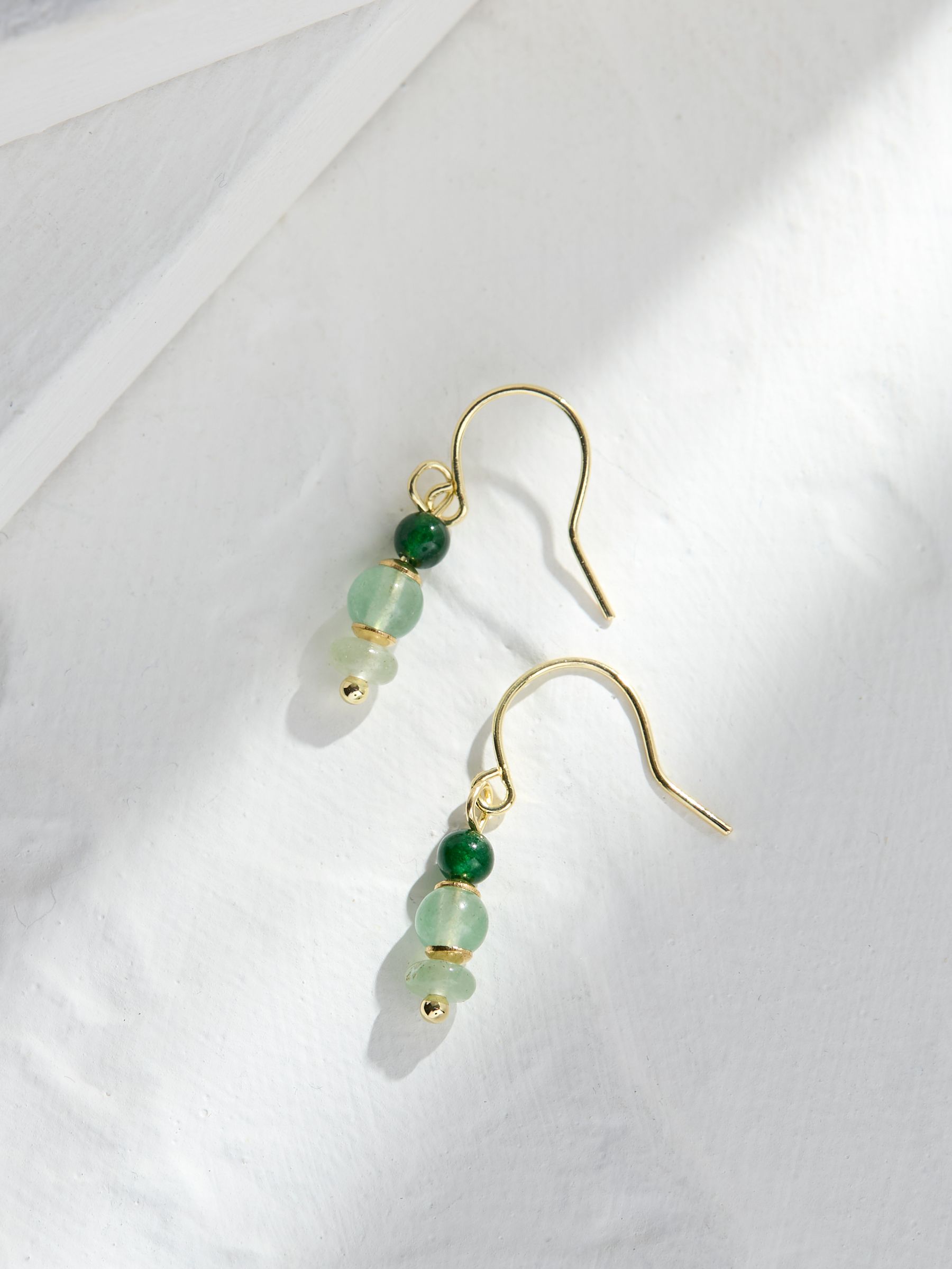 Green Triple Stone Drop Earrings - Image 2 of 2