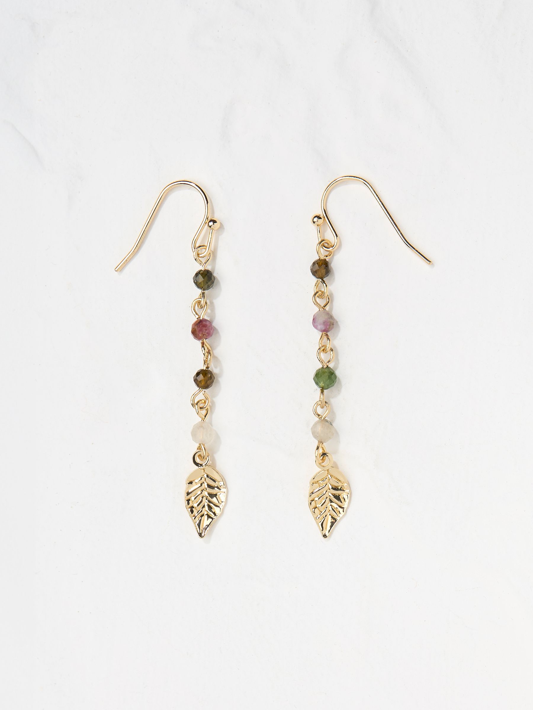 Multi Multi Gem Leaf Drop Earrings - Image 2 of 2