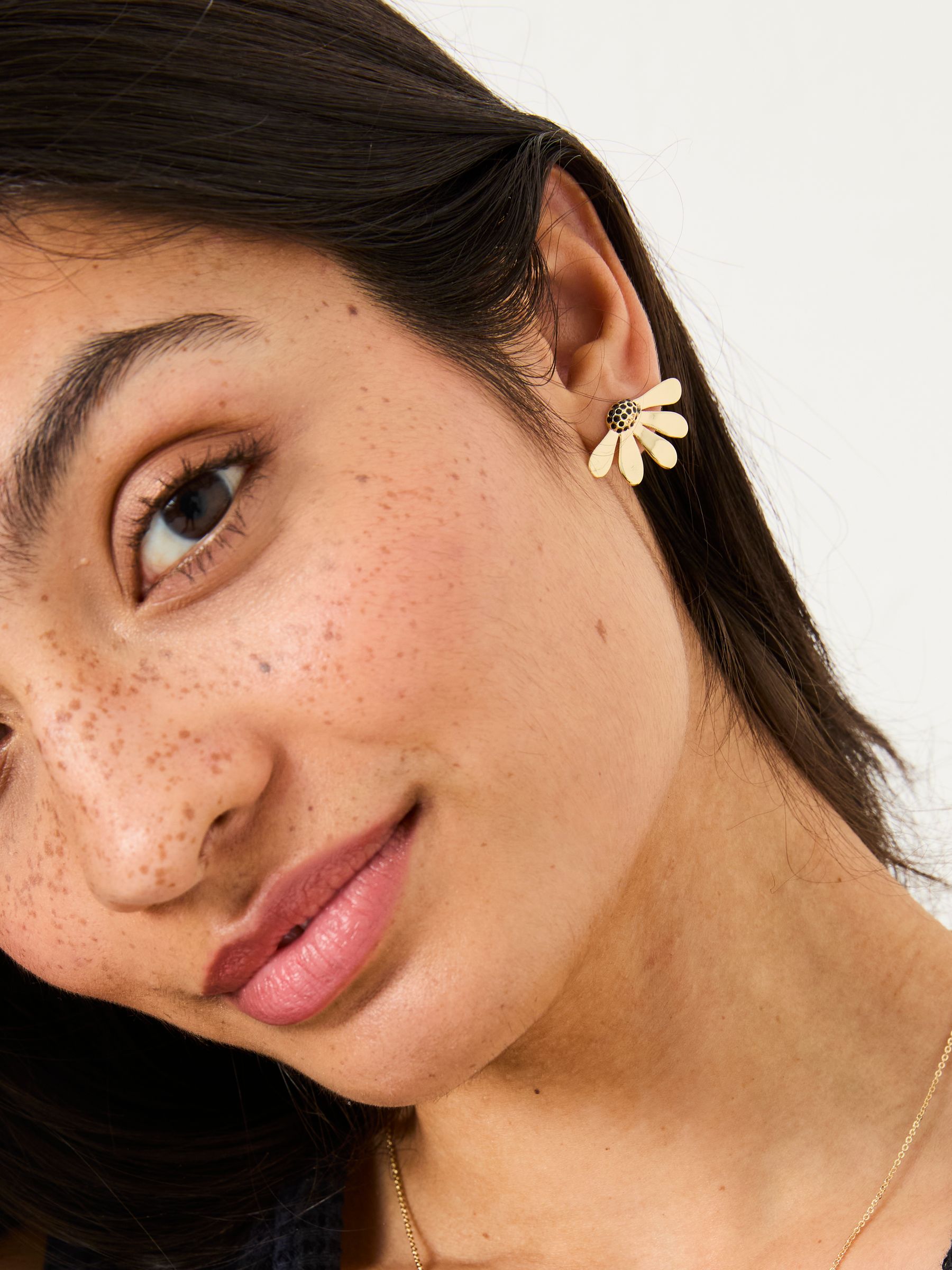 Gold Tone Flower Petal Earrings - Image 1 of 4