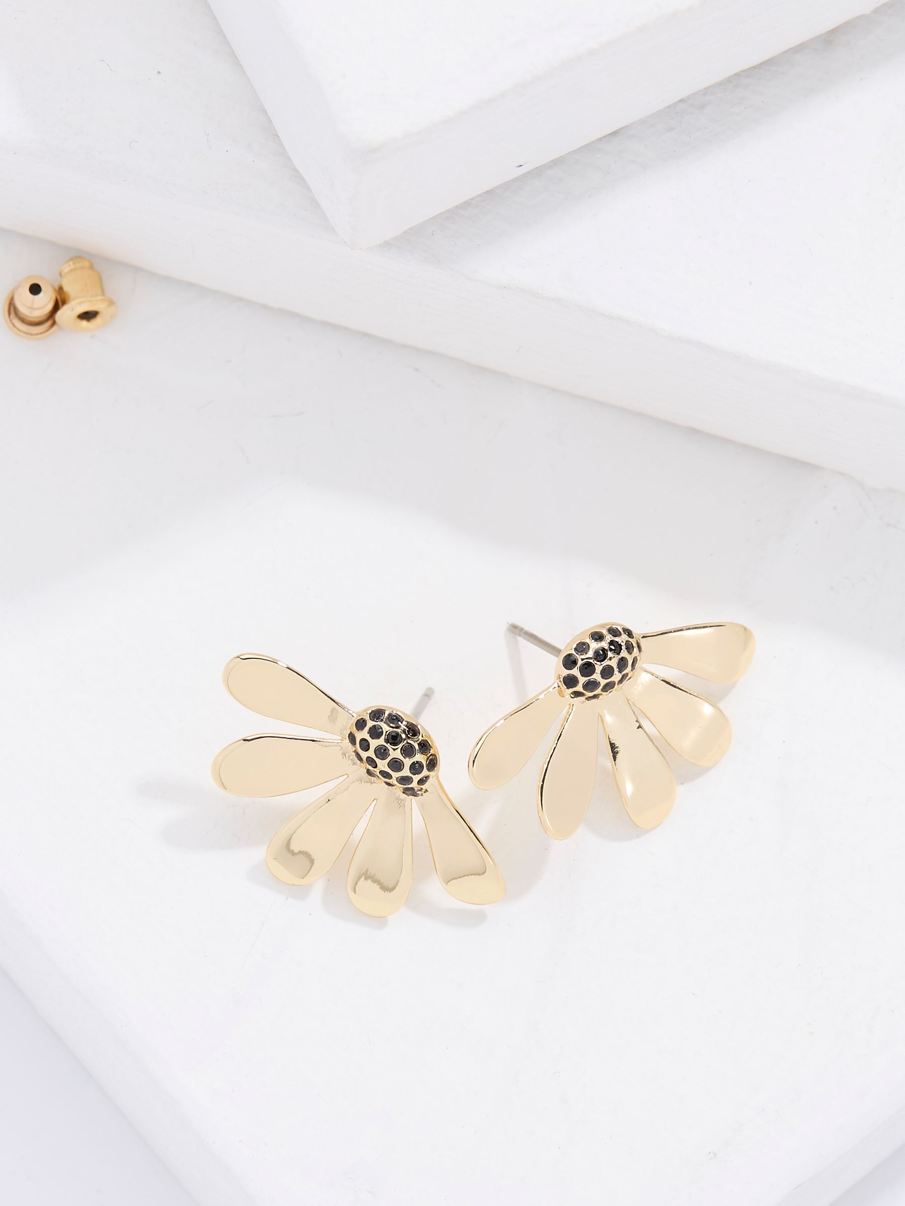 Gold Tone Flower Petal Earrings - Image 3 of 4