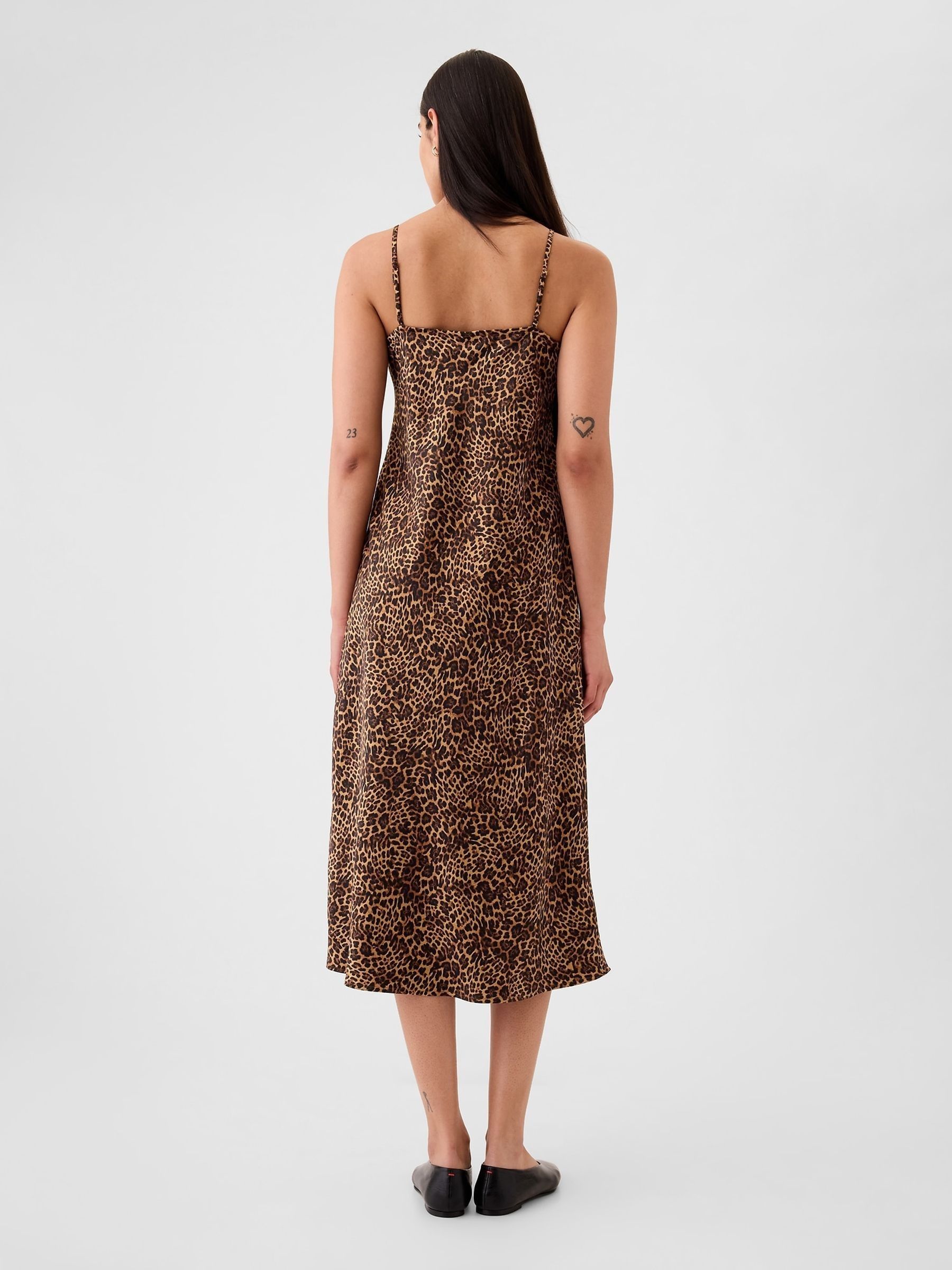Brown Satin Leopard Print Midi Dress - Image 3 of 5
