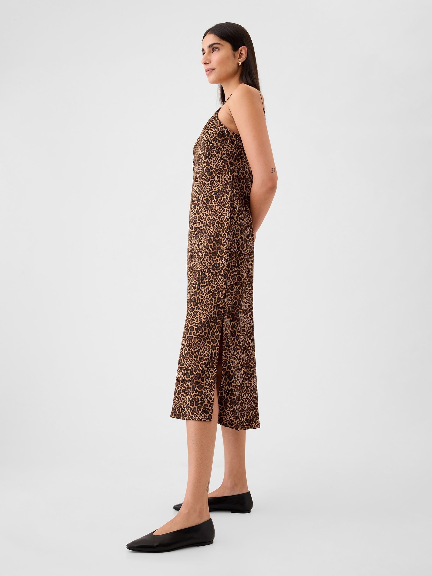 Brown Satin Leopard Print Midi Dress - Image 4 of 5