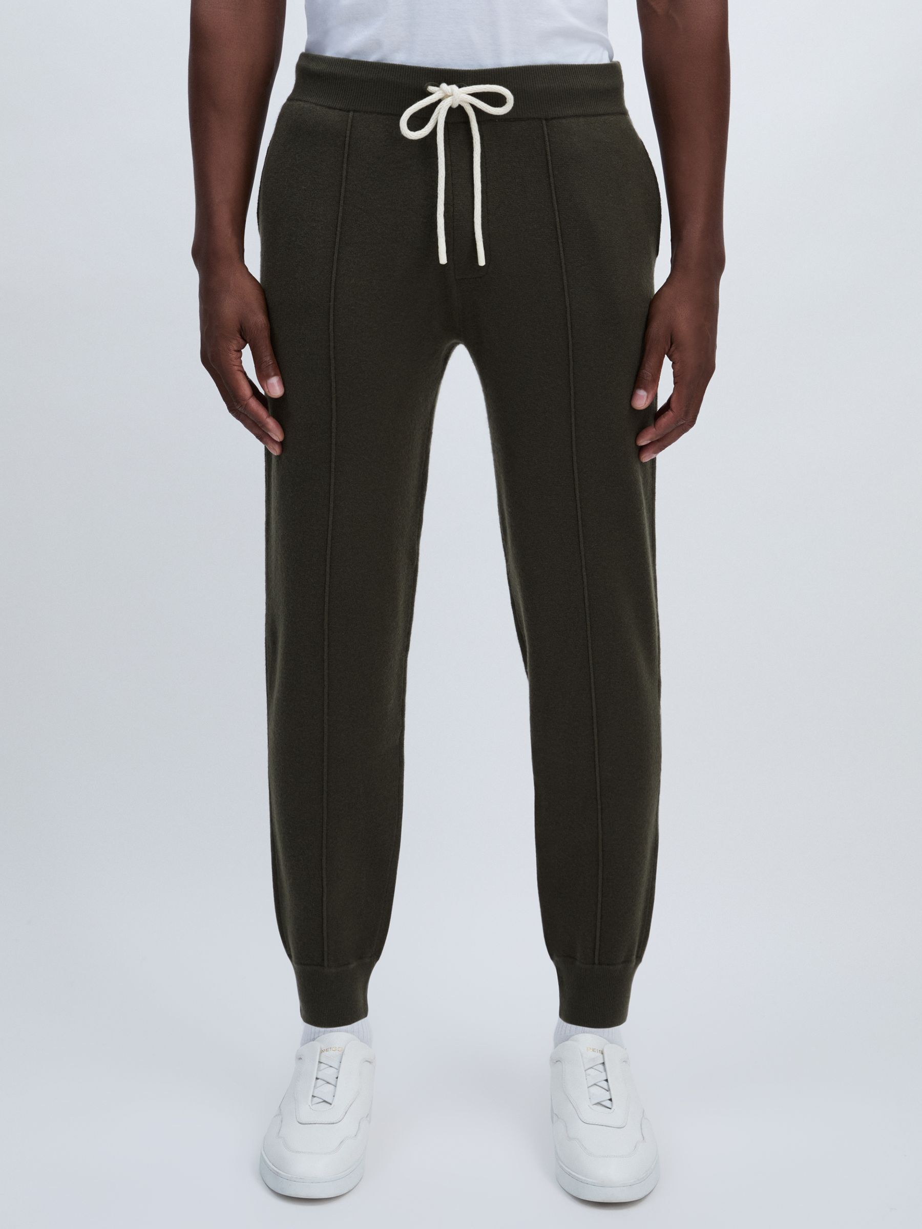 Paige Compact-Knit Drawstring Trousers in Khaki - Image 3 of 6