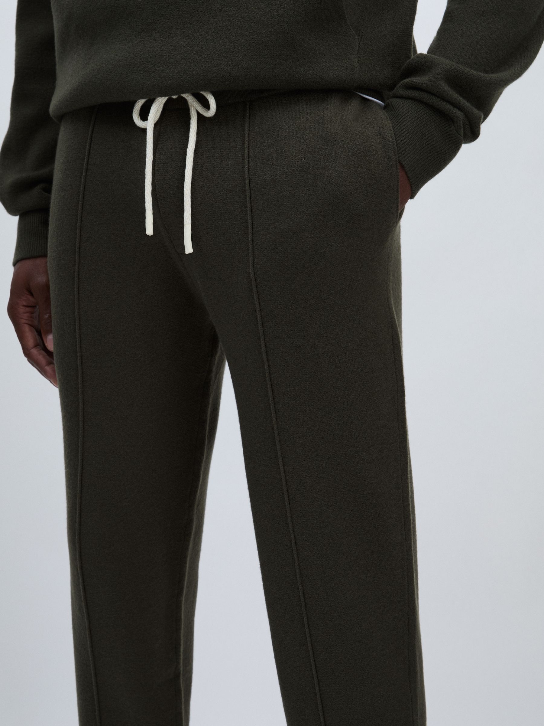 Paige Compact-Knit Drawstring Trousers in Khaki - Image 4 of 6