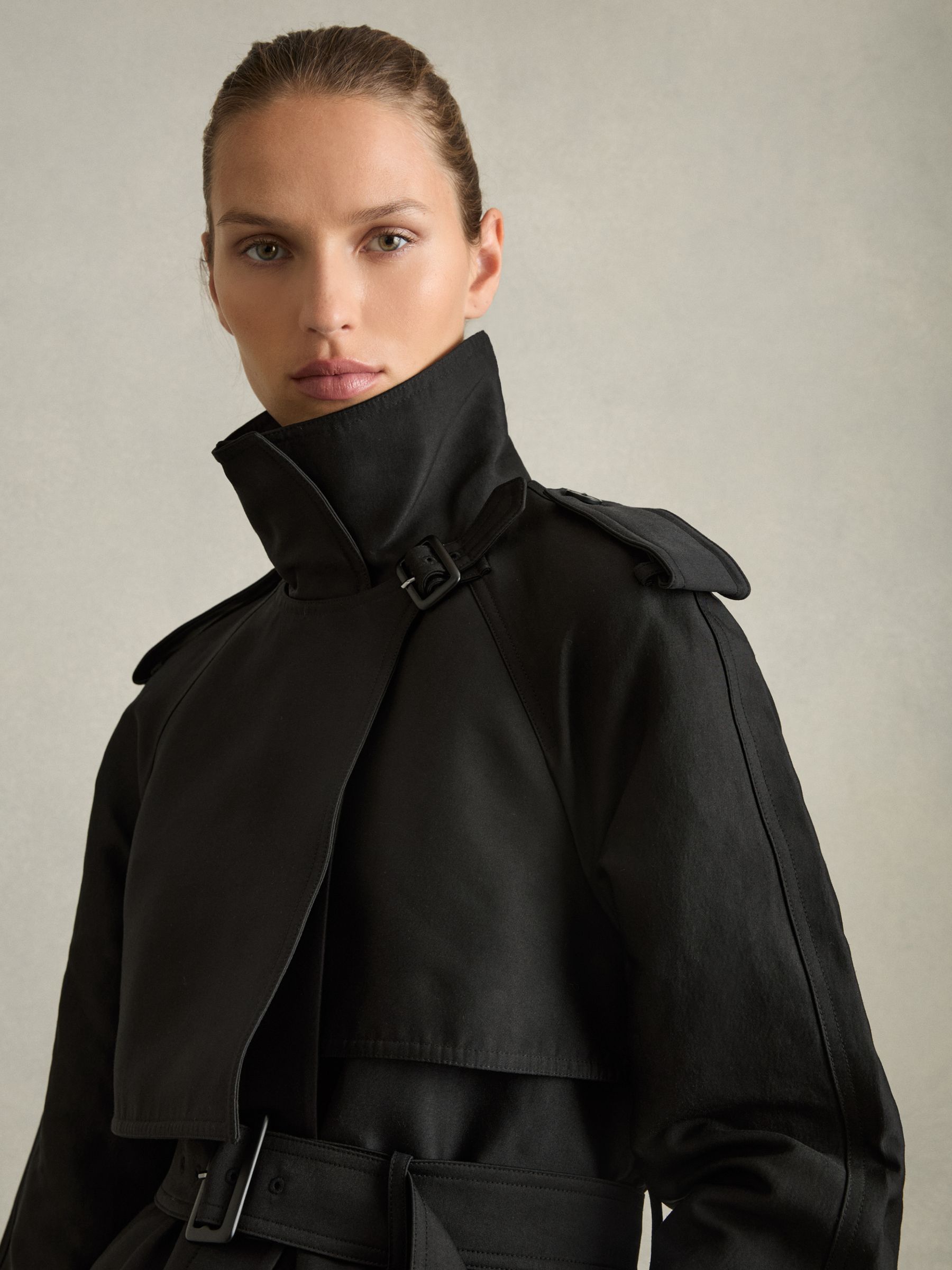 Gabardine Trench Coat with Cotton in Black - Image 3 of 6