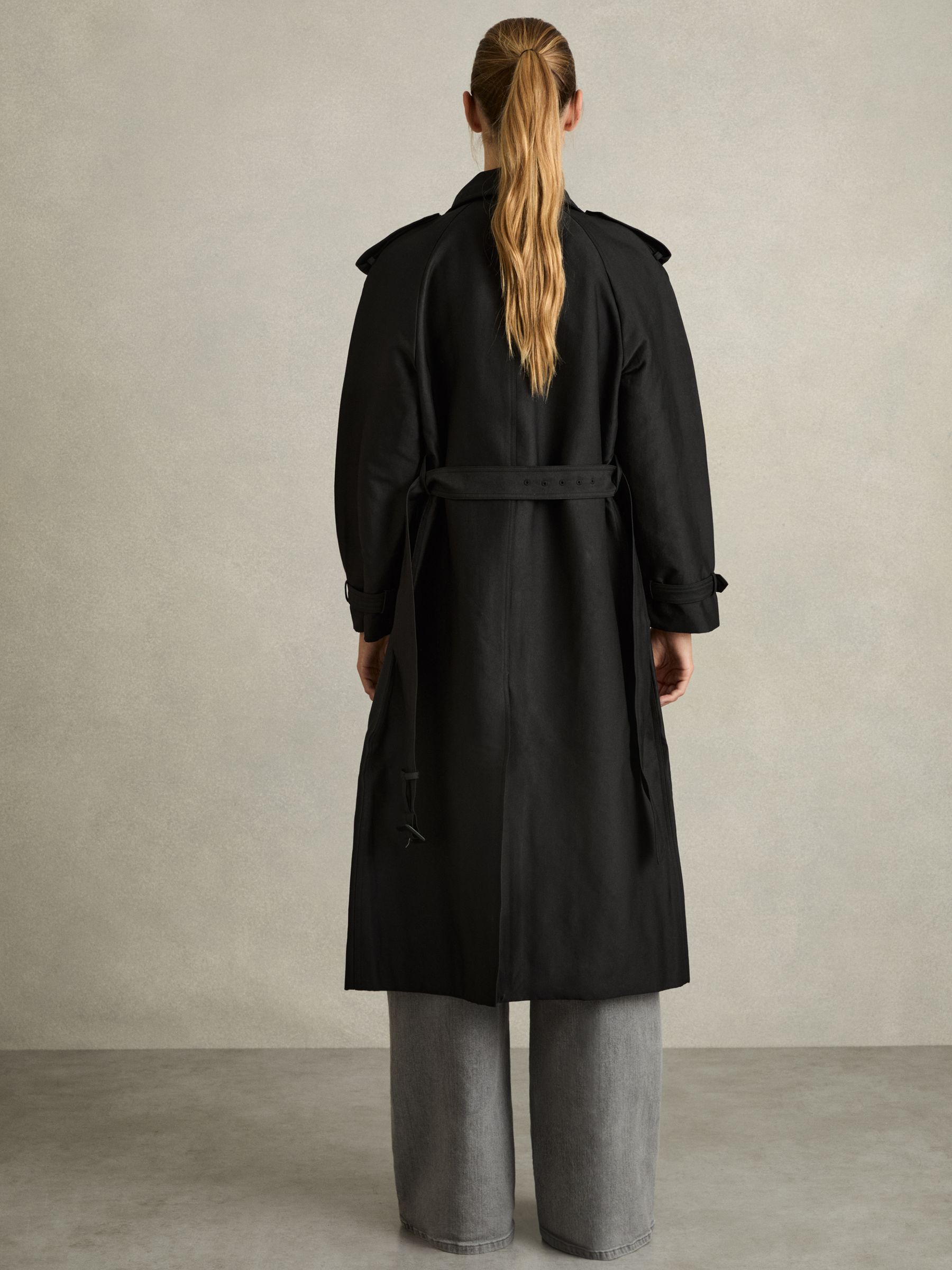Gabardine Trench Coat with Cotton in Black - Image 4 of 6