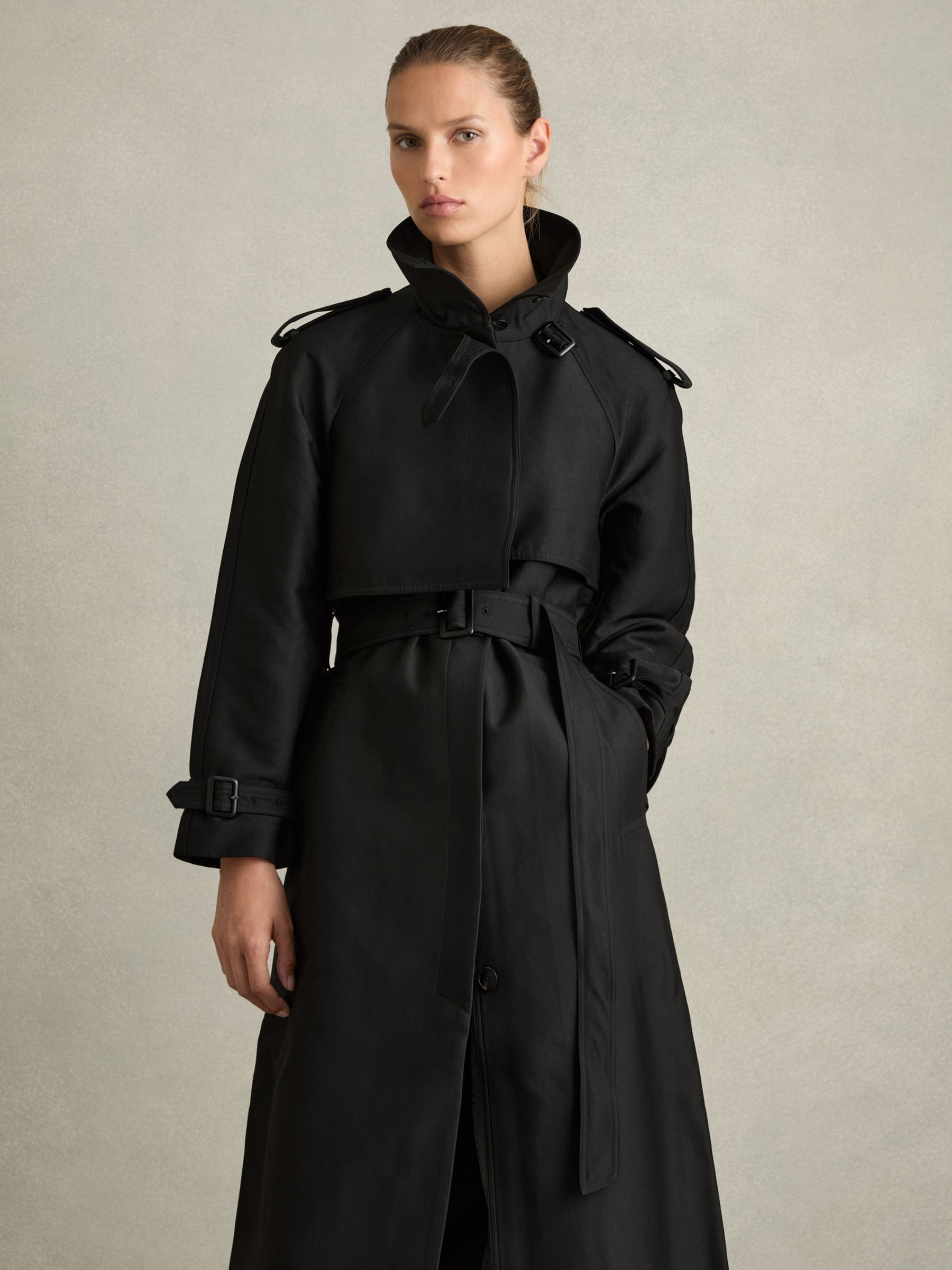 Gabardine Trench Coat with Cotton in Black - image 5