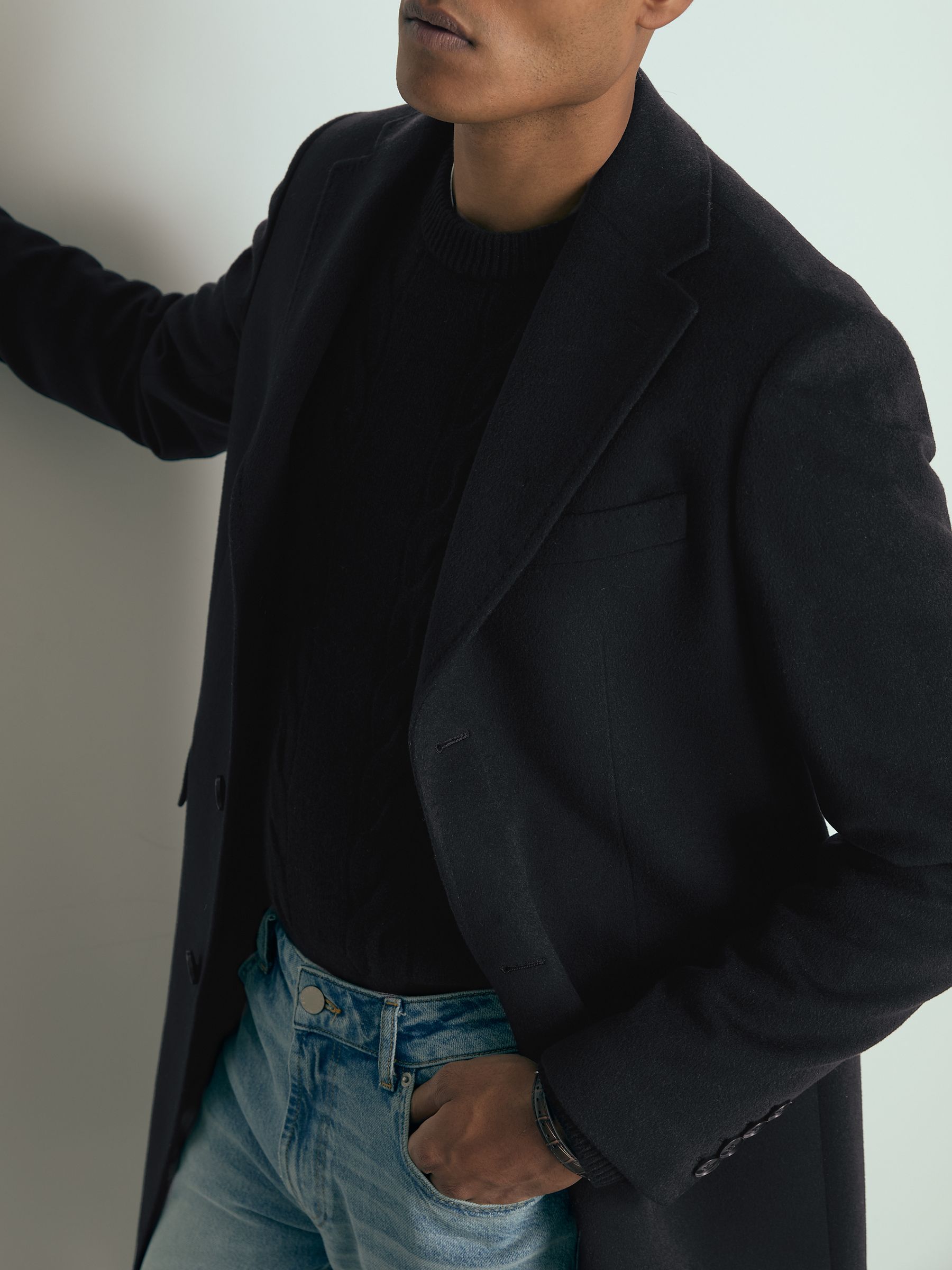 Atelier Cashmere Single-Breasted Overcoat in Navy - Image 4 of 6
