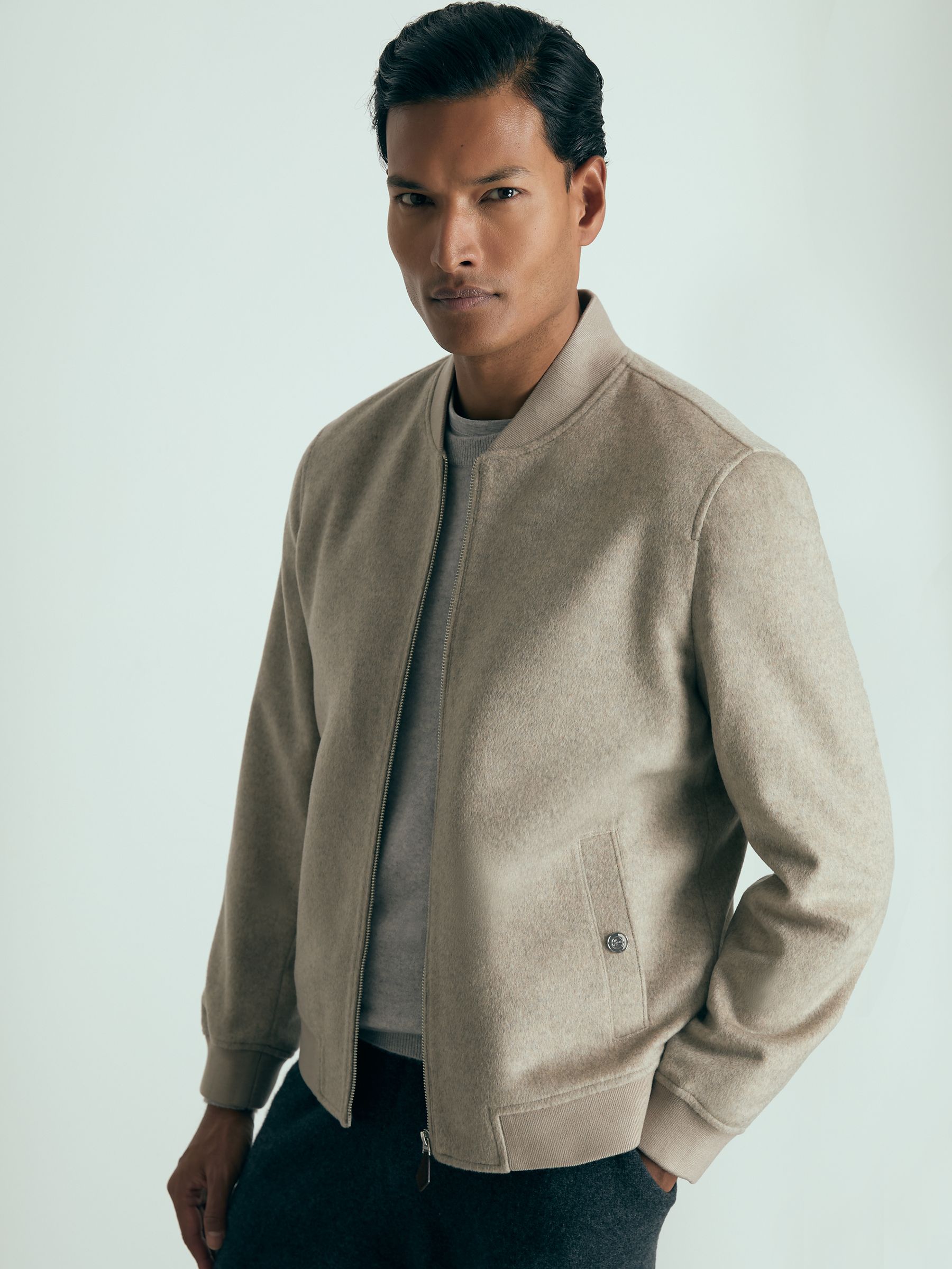 100% Cashmere Bomber Jacket in Oatmeal - Image 1 of 7