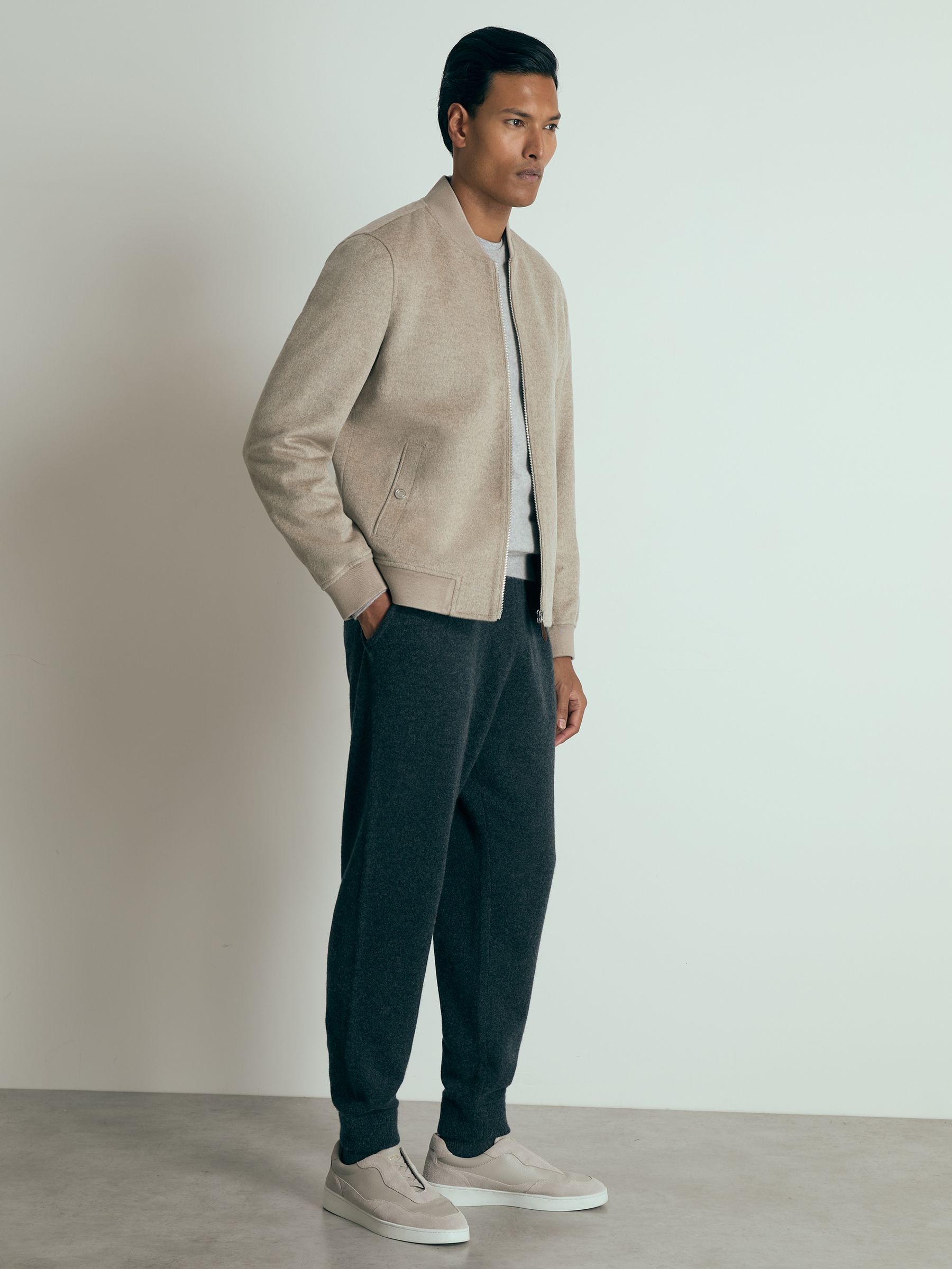 100% Cashmere Bomber Jacket in Oatmeal - Image 3 of 7