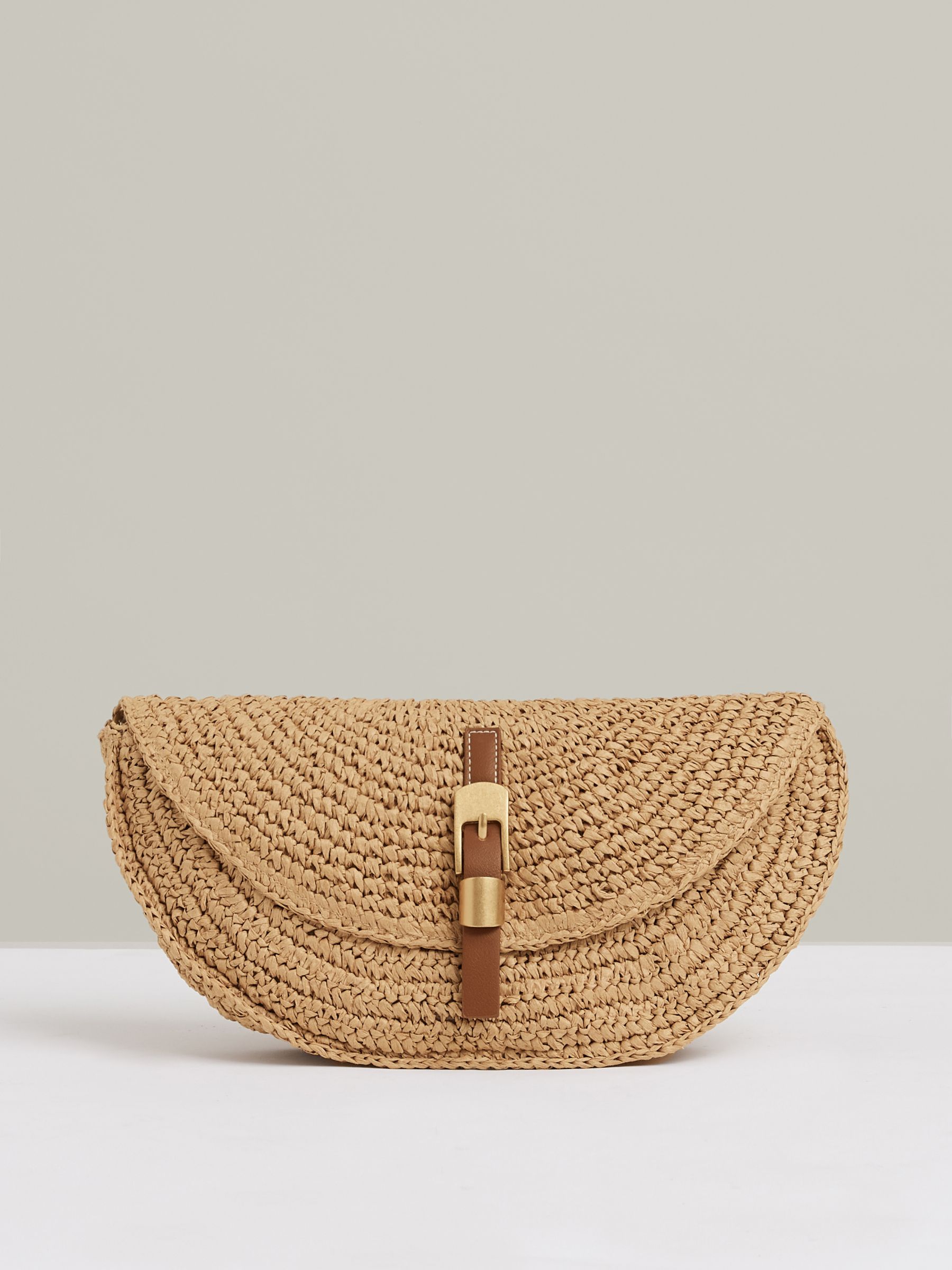Raffia Half-Moon Clutch Bag in Natural - Image 1 of 5