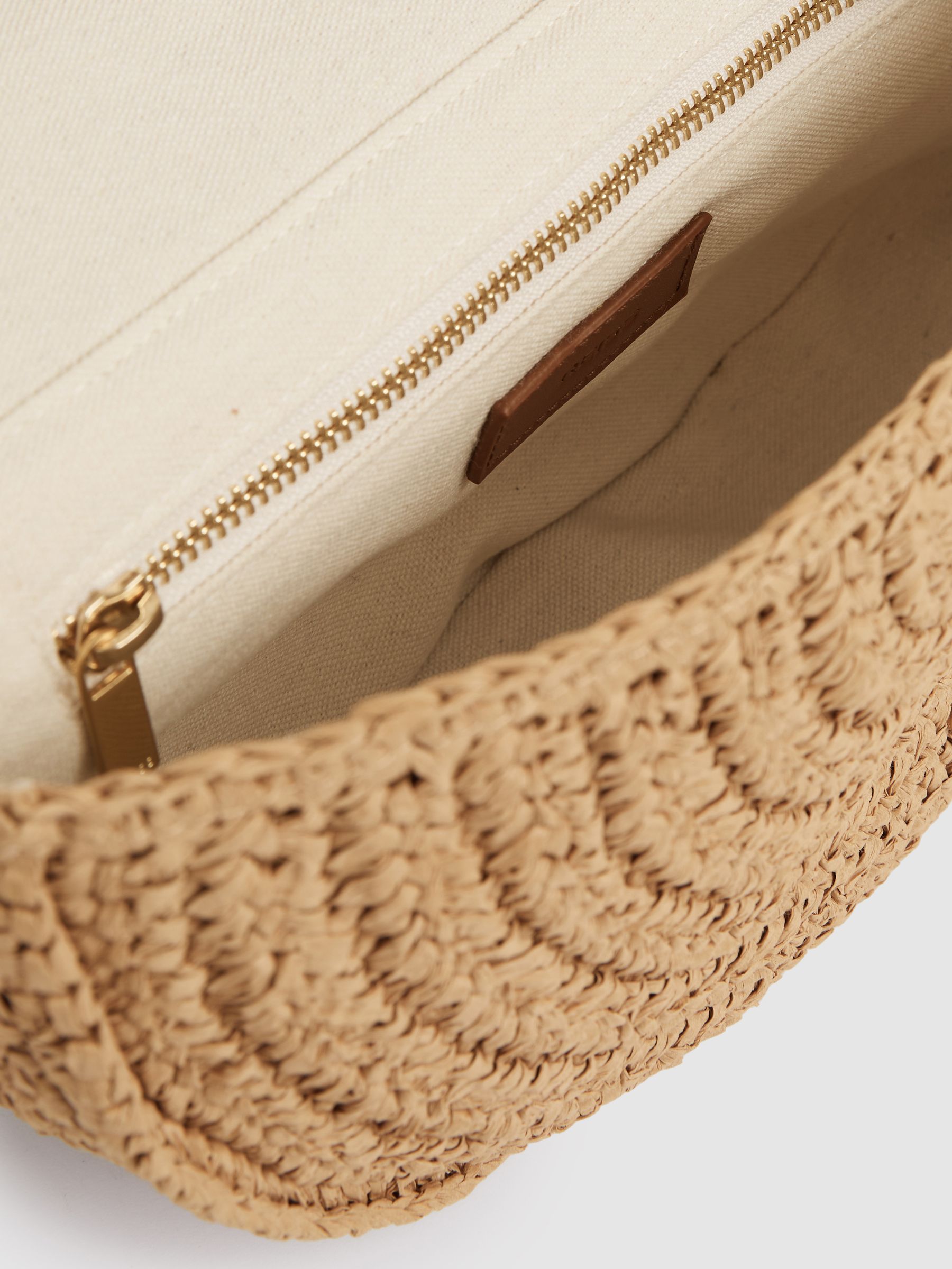 Raffia Half-Moon Clutch Bag in Natural - Image 3 of 5