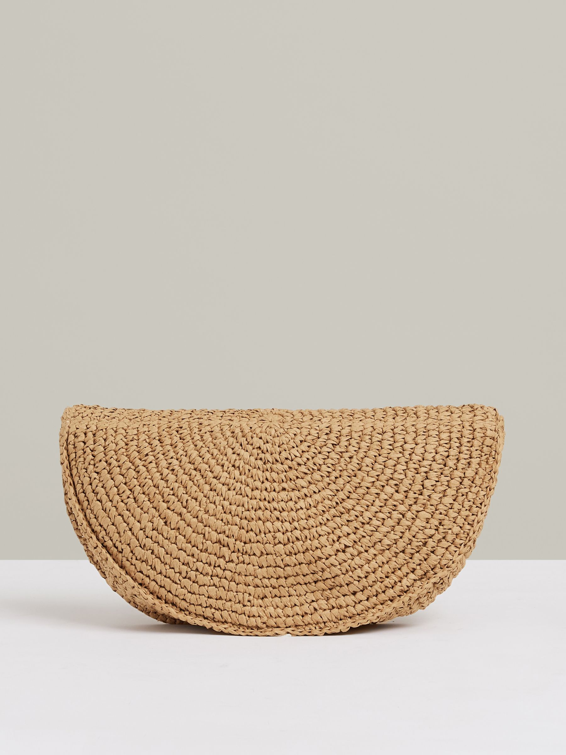 Raffia Half-Moon Clutch Bag in Natural - Image 4 of 5