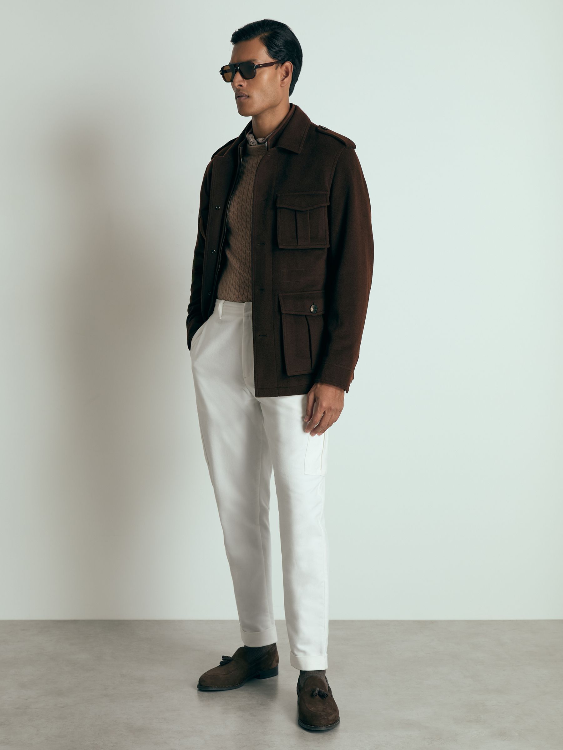 Atelier Felted-Cashmere Field Jacket in Chocolate Brown - Image 3 of 6