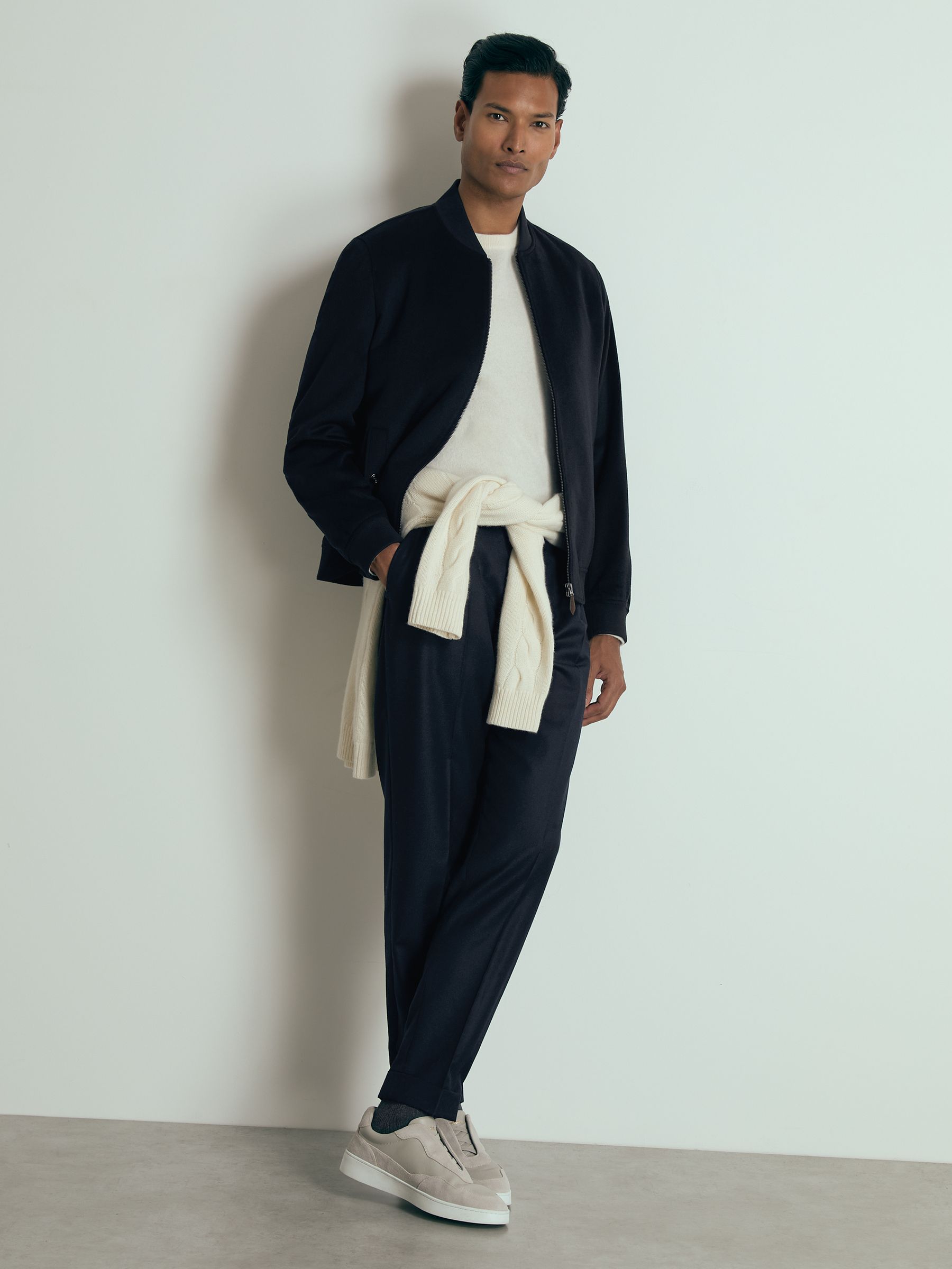 100% Cashmere Bomber Jacket in Navy - Image 3 of 6