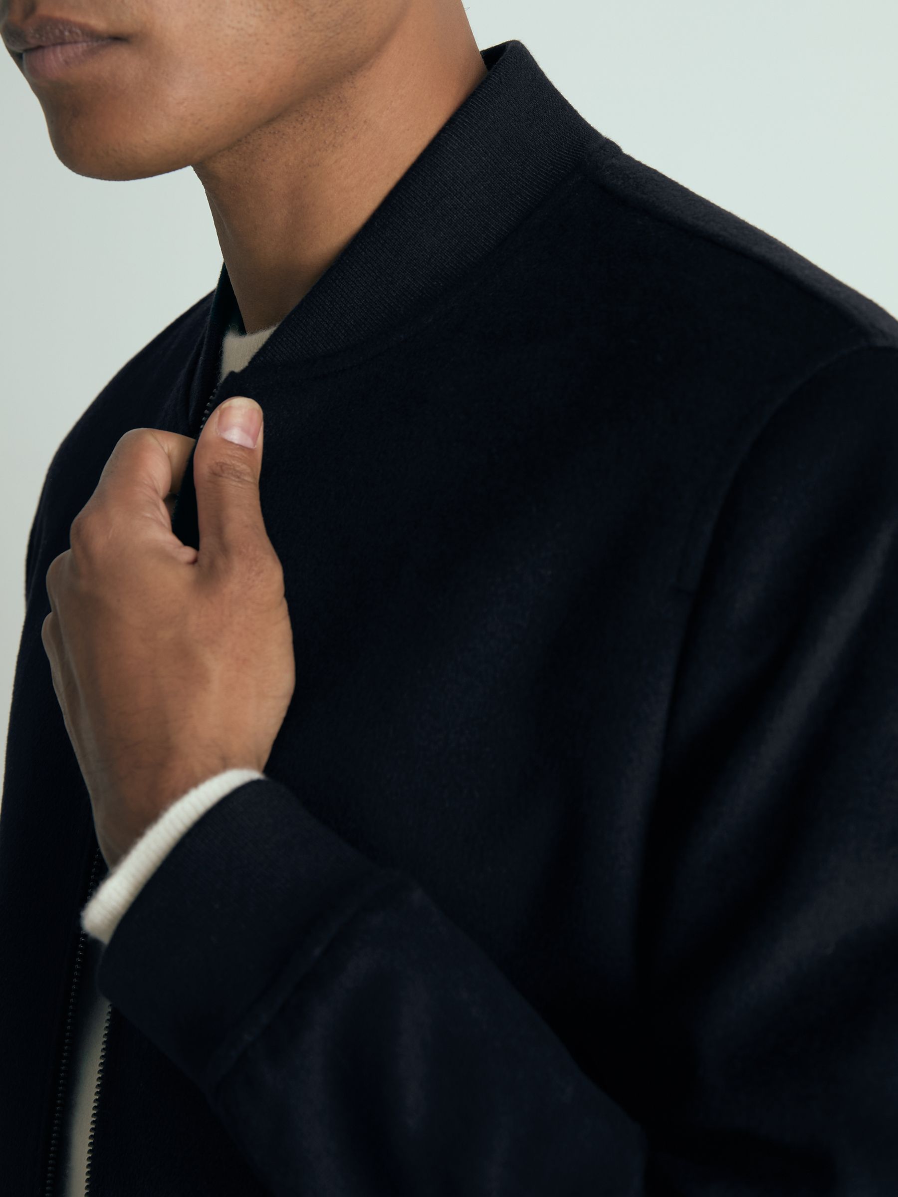 100% Cashmere Bomber Jacket in Navy - Image 4 of 6