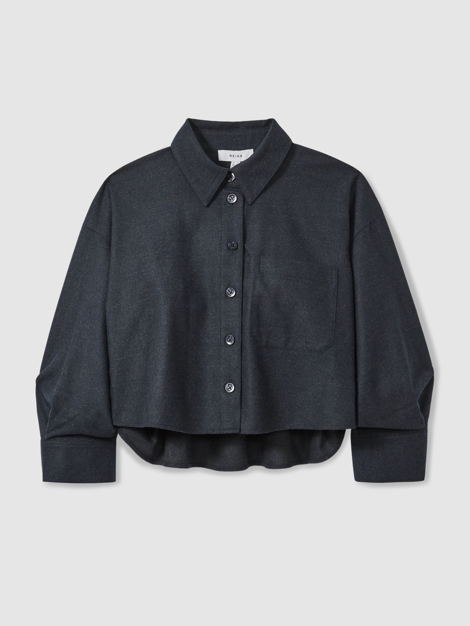 Cropped Flannel Shirt in Navy - Image 2 of 7