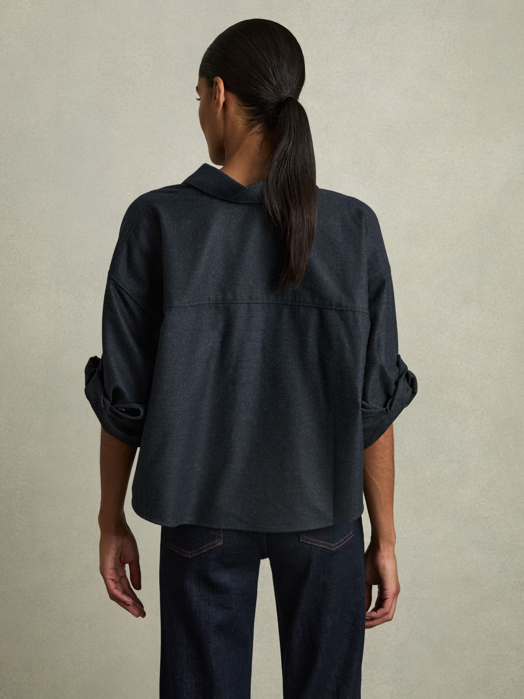 Cropped Flannel Shirt in Navy - Image 5 of 7