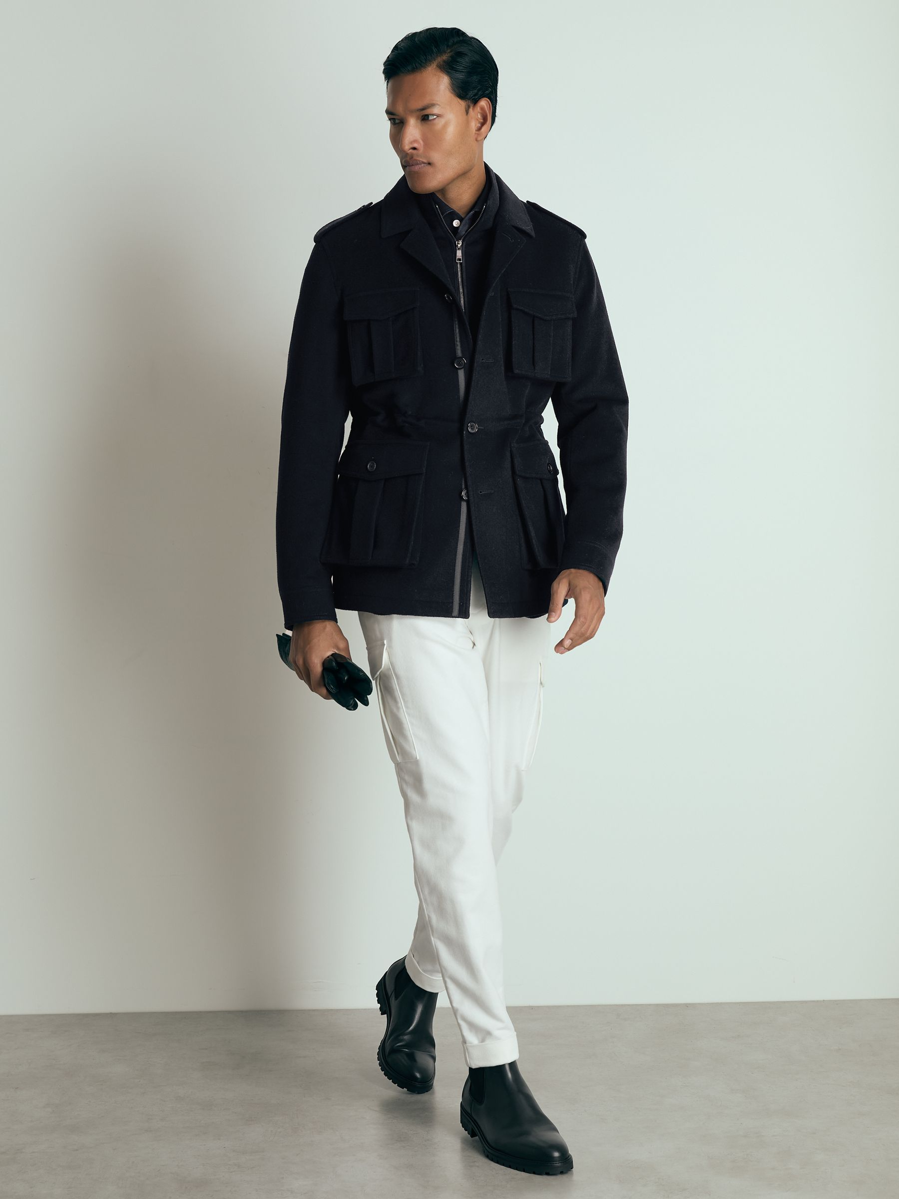 Atelier Felted-Cashmere Field Jacket in Navy - Image 1 of 7
