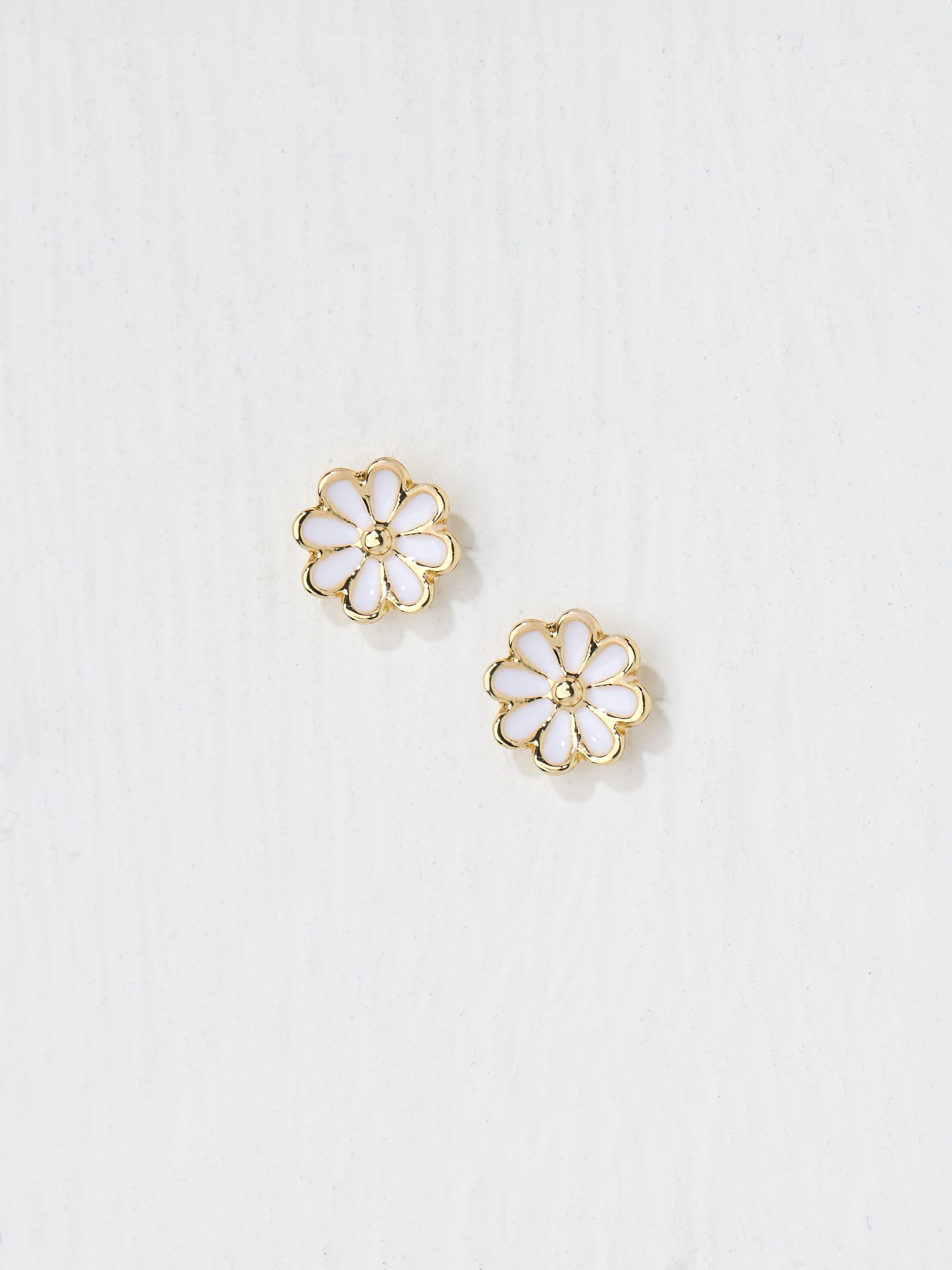 White Enamel Daisy Stud Earrings - Image 1 of 2