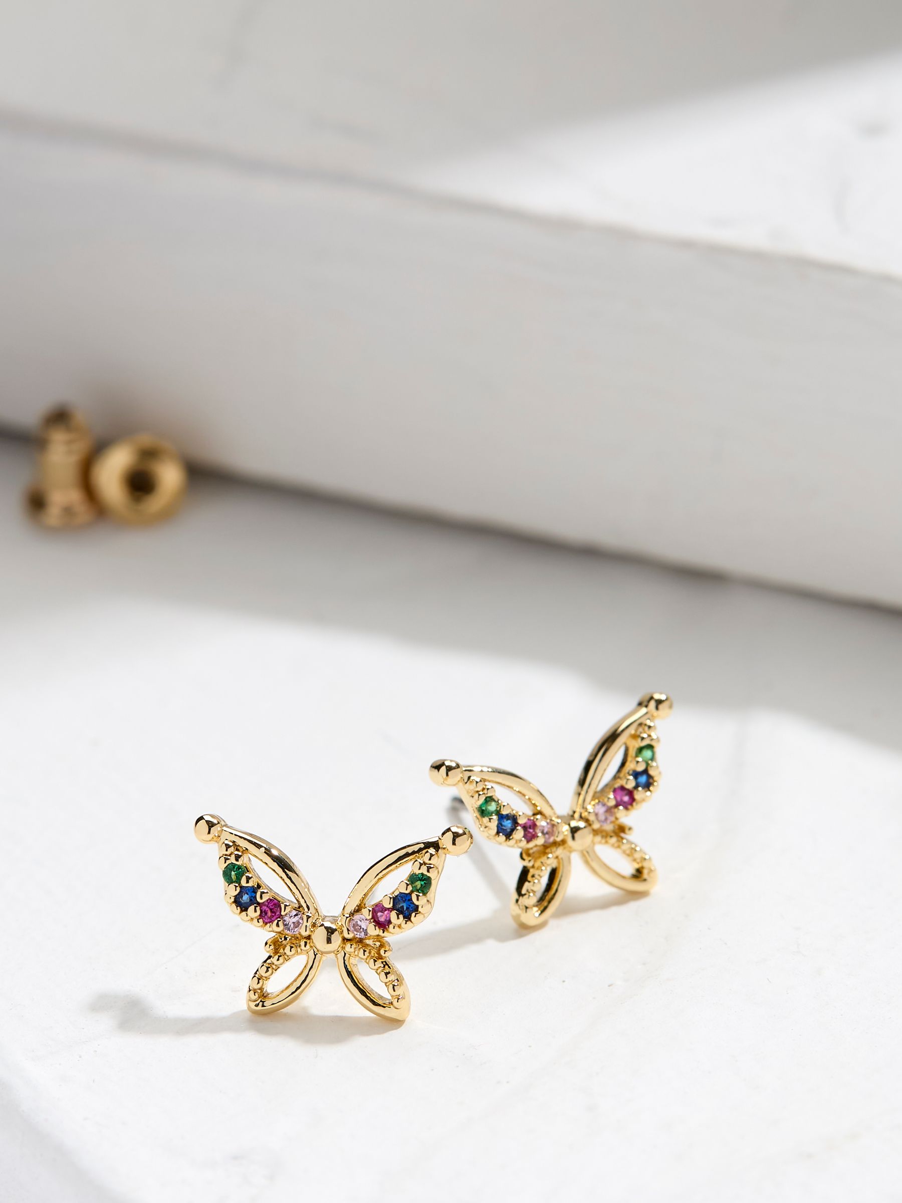 Gold Tone Butterfly Stud Earrings - Image 1 of 2 Gold Tone Butterfly Stud Earrings - Image 1 of 2