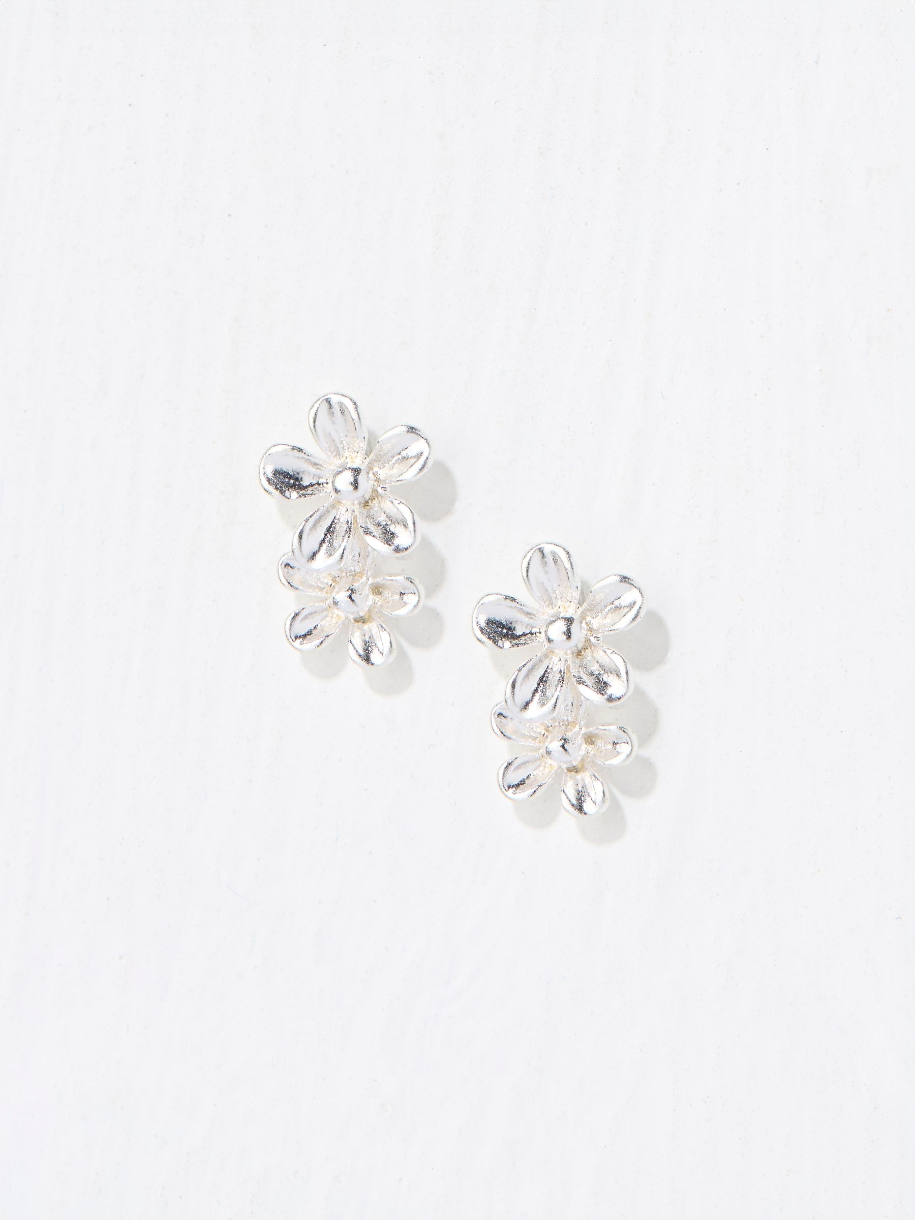 Silver Tone Double Flower Stud Earrings - Image 2 of 2